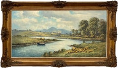 Vintage Original Oil Painting of Mountain River Scene in Ireland by Modern Irish Artist