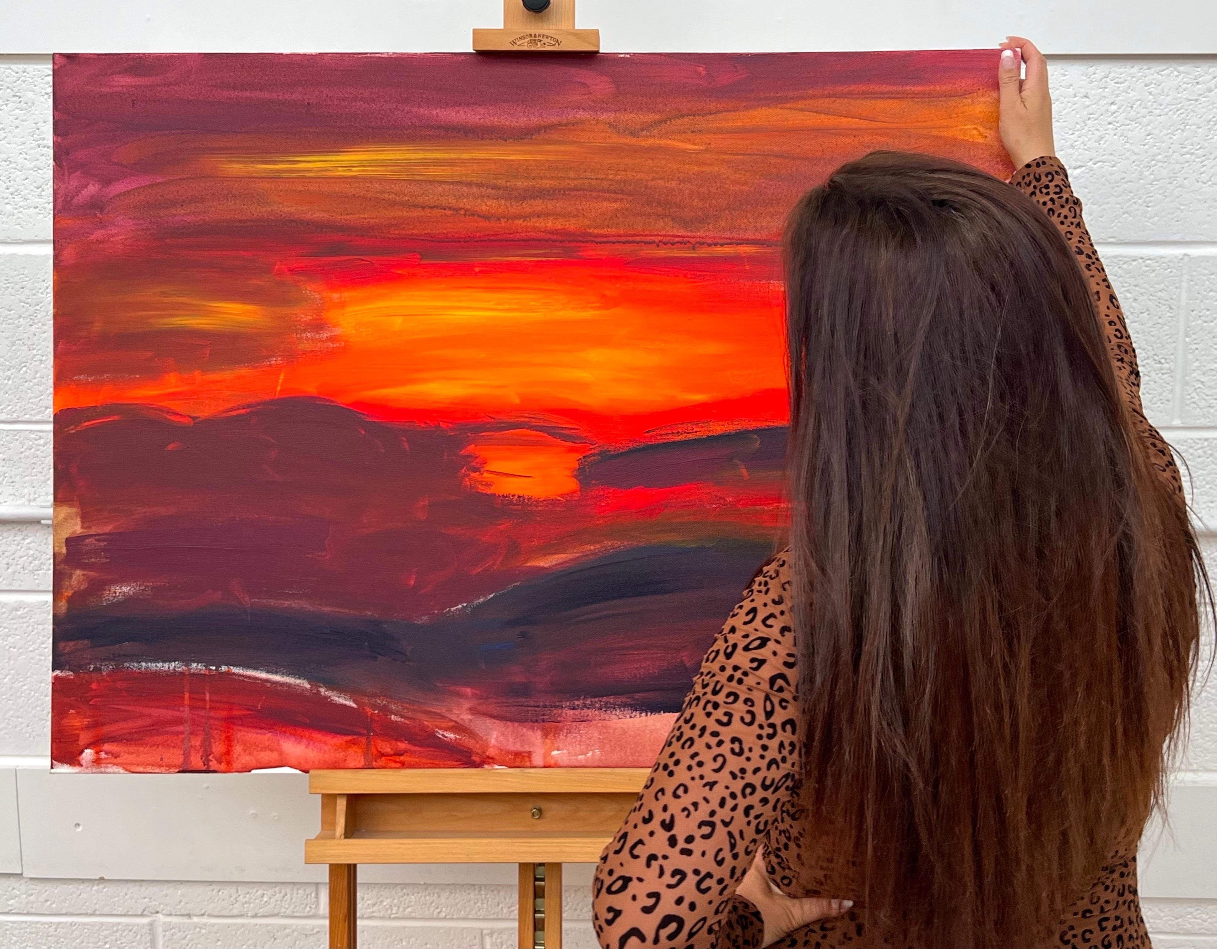 Abstraktes Sonnenuntergang/Sonnenaufgang-Gemälde des führenden britischen Stadtkünstlers – Painting von Angela Wakefield