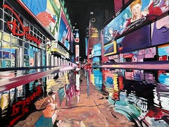 Times Square New York City Reflections after the Rain II by British Urban Artist