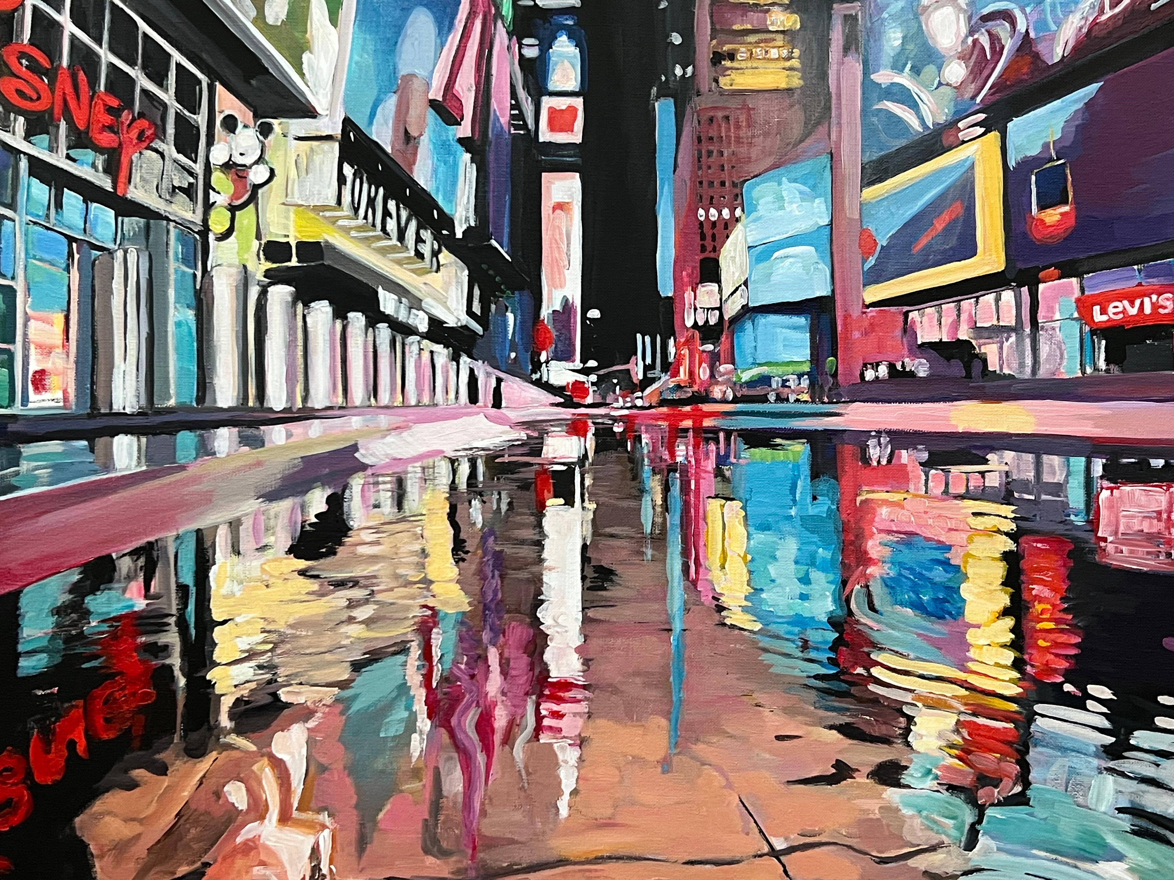 Times Square New York City Reflections d'après la pluie II d'un artiste urbain britannique en vente 8