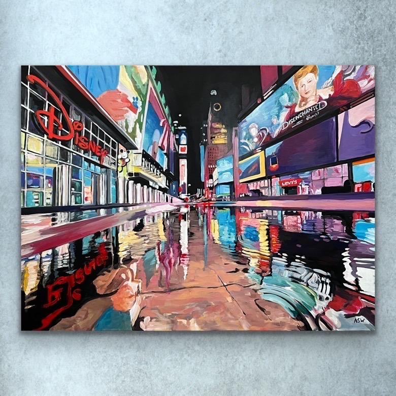 Times Square New York City Reflections after the Rain II by British Urban Artist For Sale 12