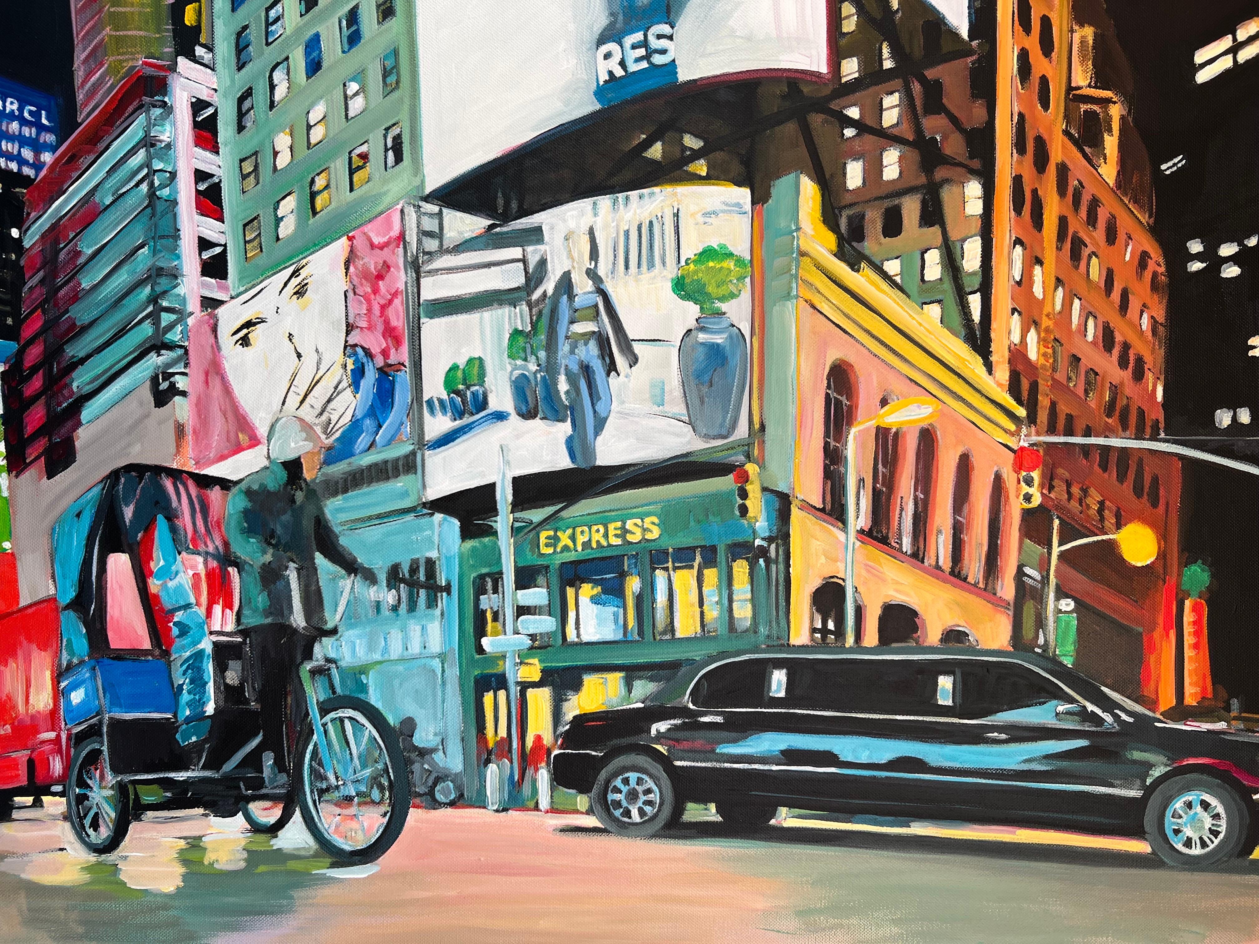 New York City Panoramic Street Scene with Limousine and Neon Lights in the Rain (Scène de rue panoramique avec limousine et néons sous la pluie) en vente 10