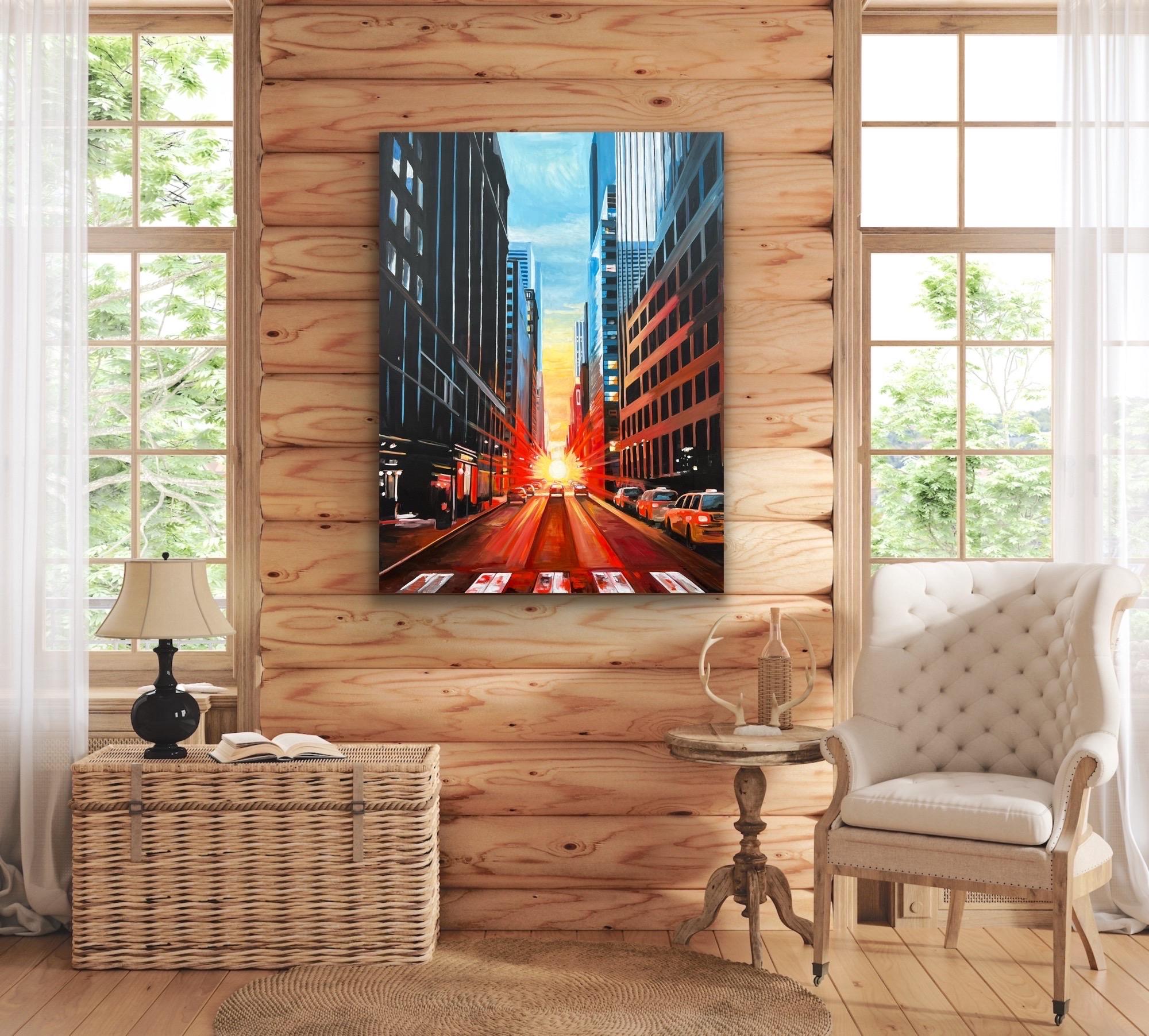 Manhattan Henge New York City Dramatic Sunset par l'artiste britannique de paysage urbain en vente 11