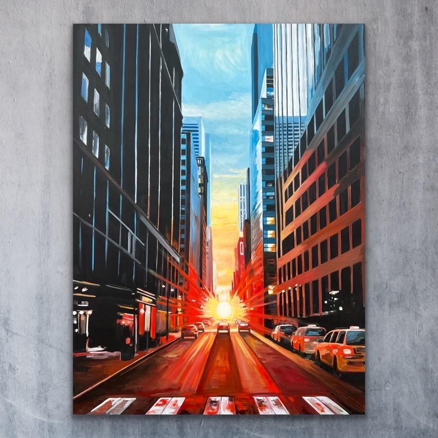 Manhattan Henge New York City Dramatic Sunset by British Urban Landscape Artist For Sale 14