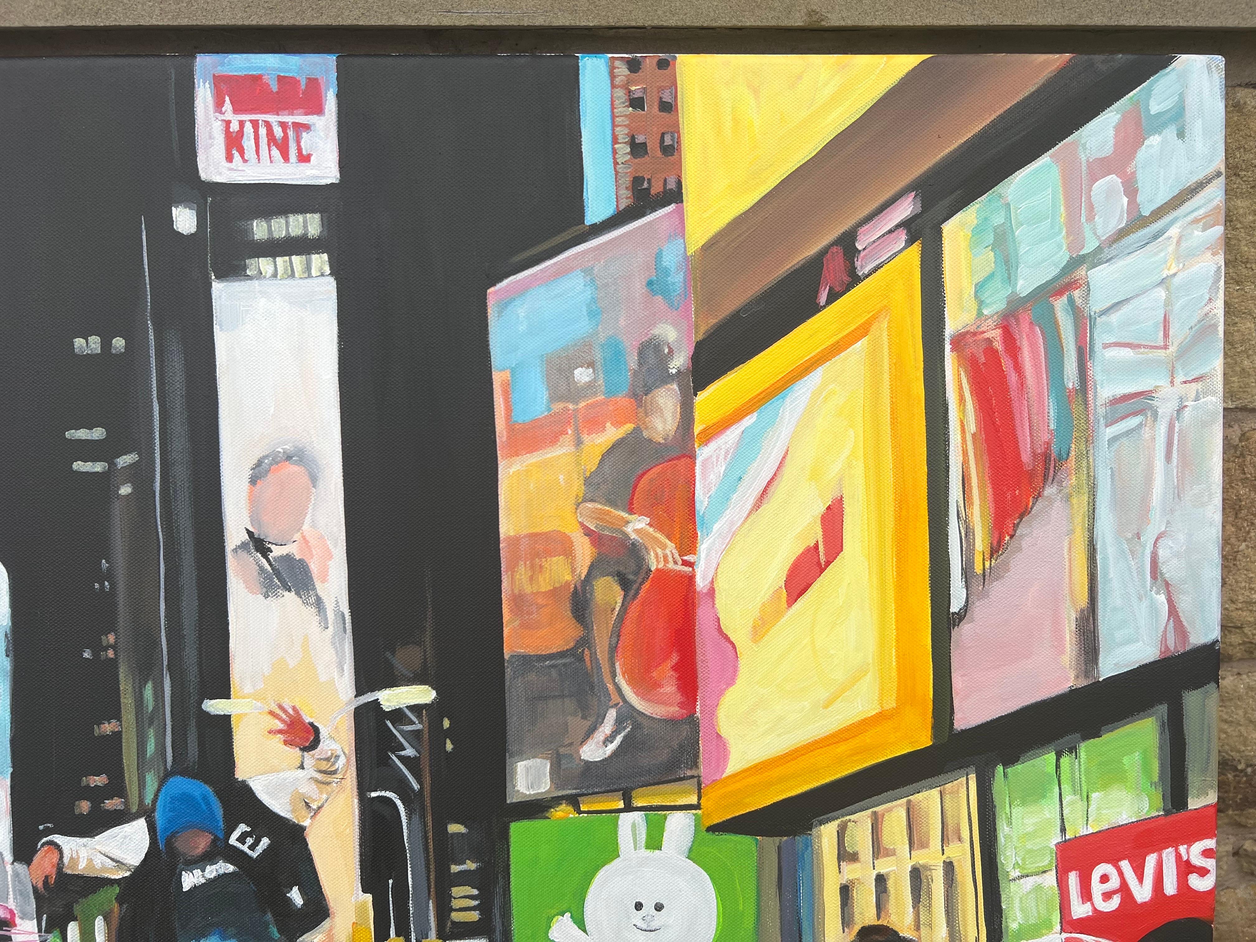 Skate Boarder Times Square New York City after the Rain by British Urban Artist For Sale 2