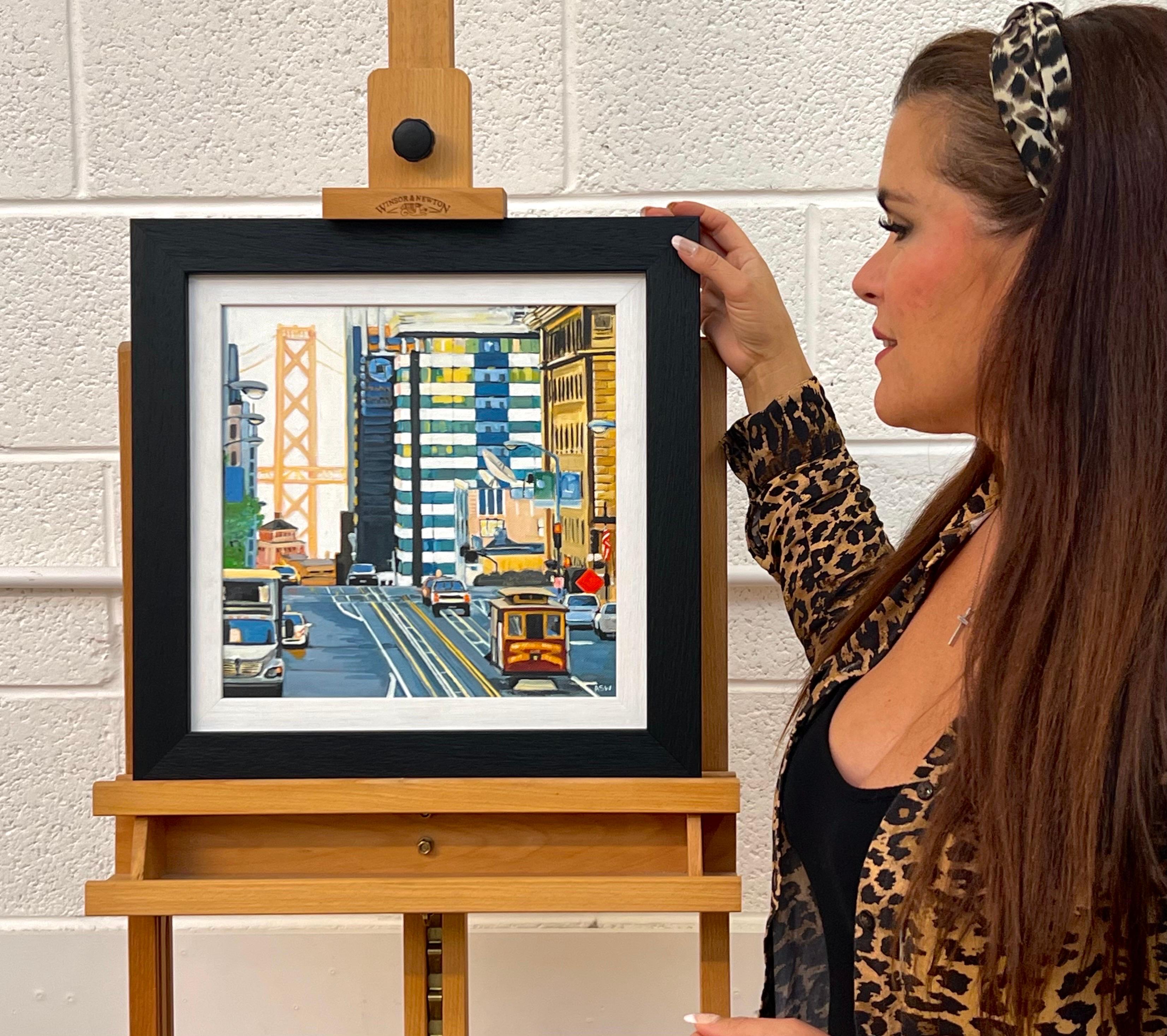 Quadro del ponte della baia di San Francisco in California realizzato da un artista britannico contemporaneo - Painting di Angela Wakefield