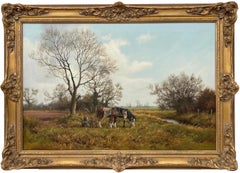 Peinture de la campagne anglaise avec chevaux et charrue par un artiste Modern British