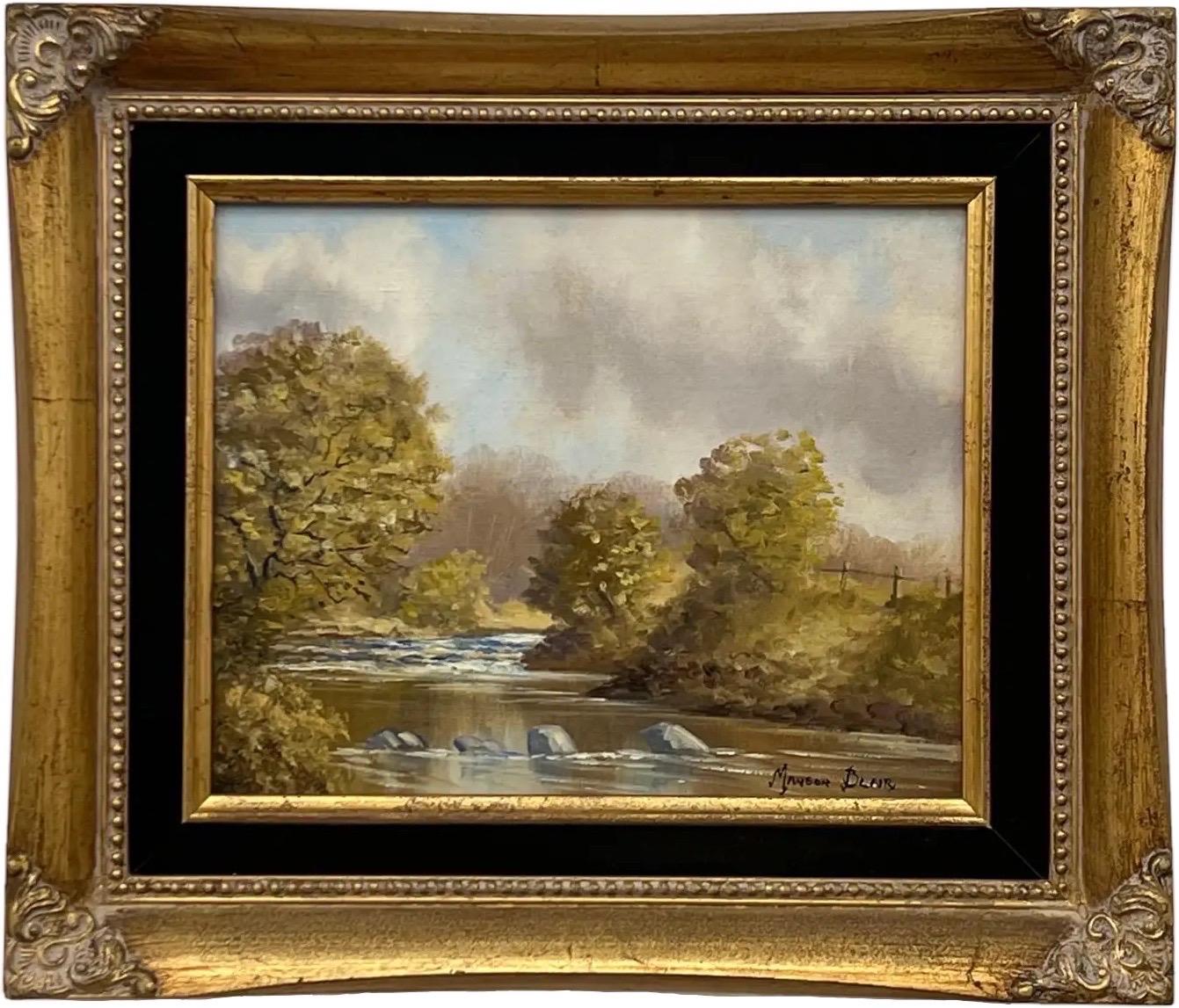Manson Blair Figurative Painting - Original Oil Painting of River Landscape in Ireland by 20th Century Irish Artist