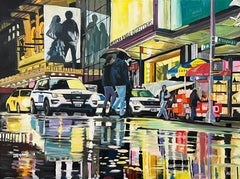 Neon Reflections in the New York City Rain by Contemporary British Urban Artist