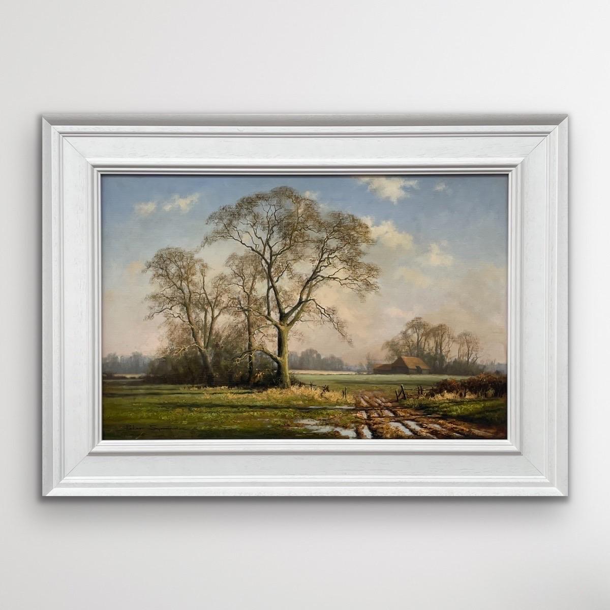 Peinture à l'huile d'une scène d'hiver rurale avec des arbres de chêne en Angleterre par un artiste britannique - Painting de Peter Symonds