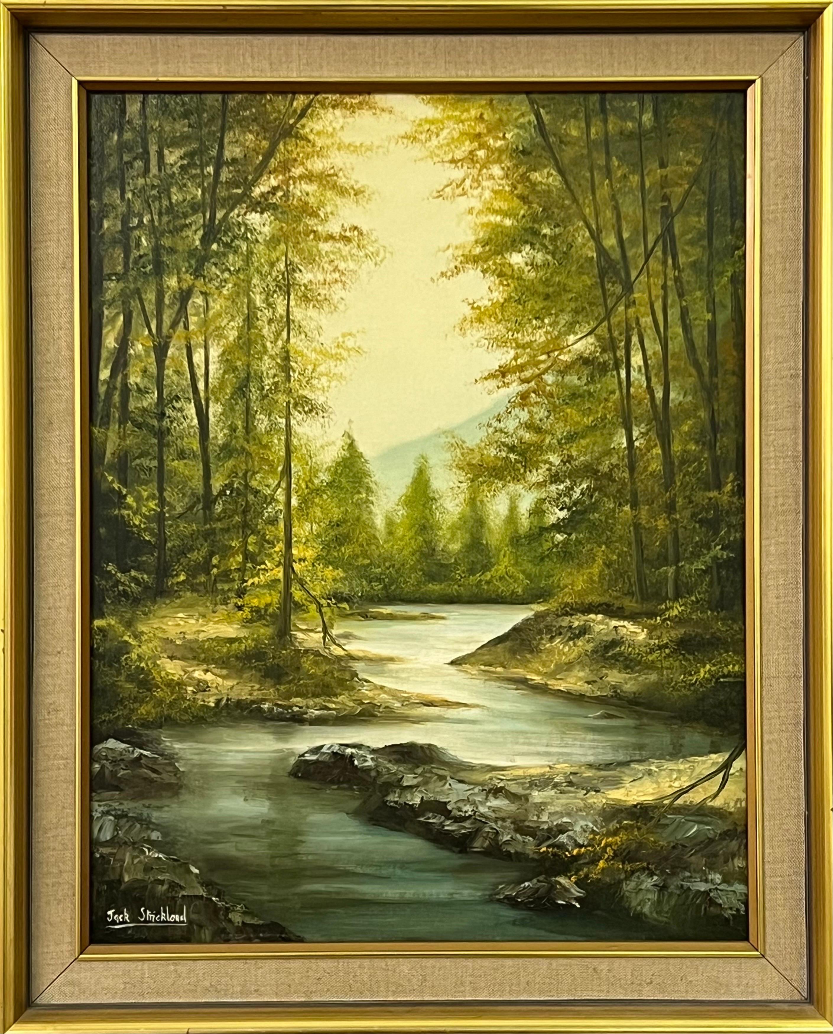 Jack Strickland Figurative Painting - Arctic Stream in Forest Landscape with Lush Green by 20th Century British Artist