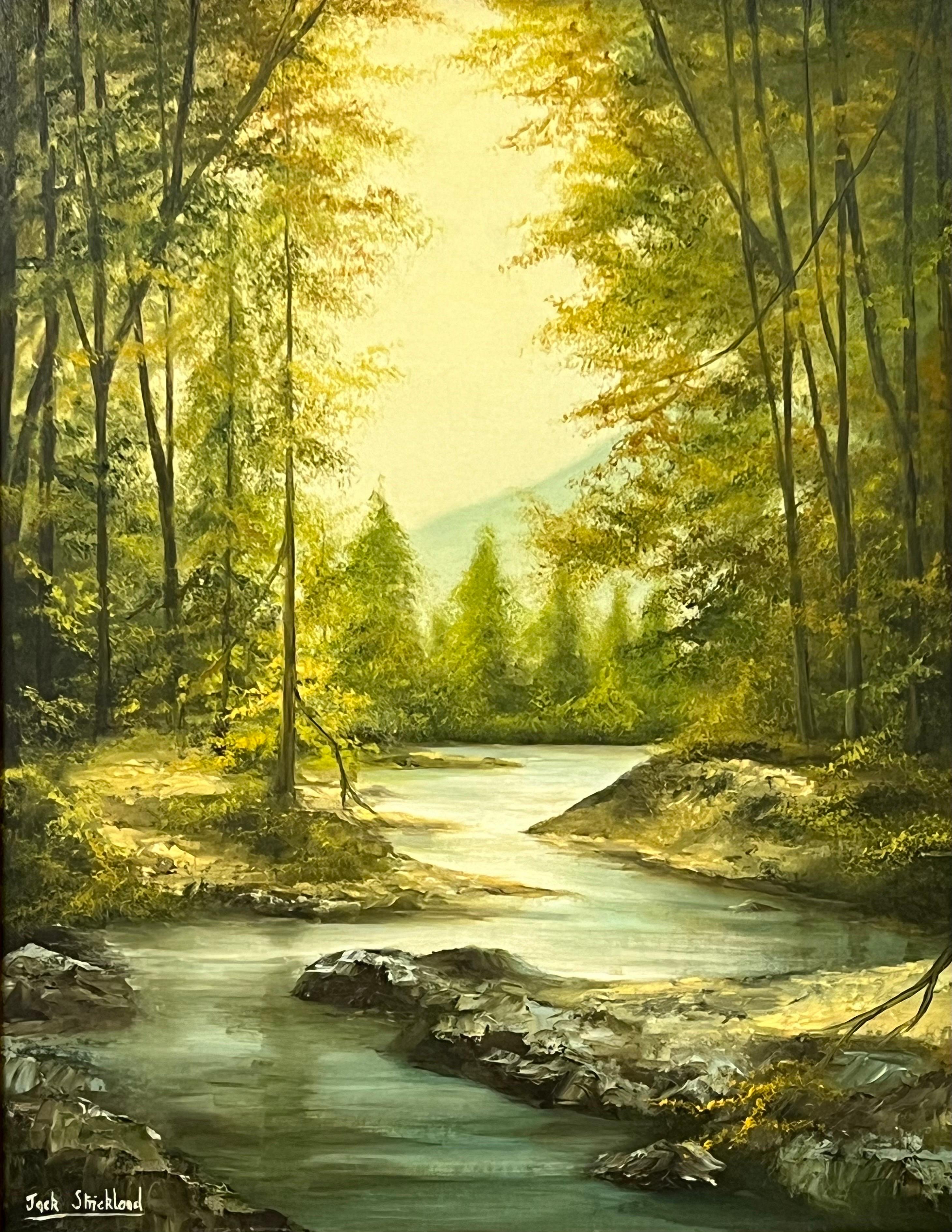 Arctic Stream in Forest Landscape with Lush Green by 20th Century British Artist For Sale 3