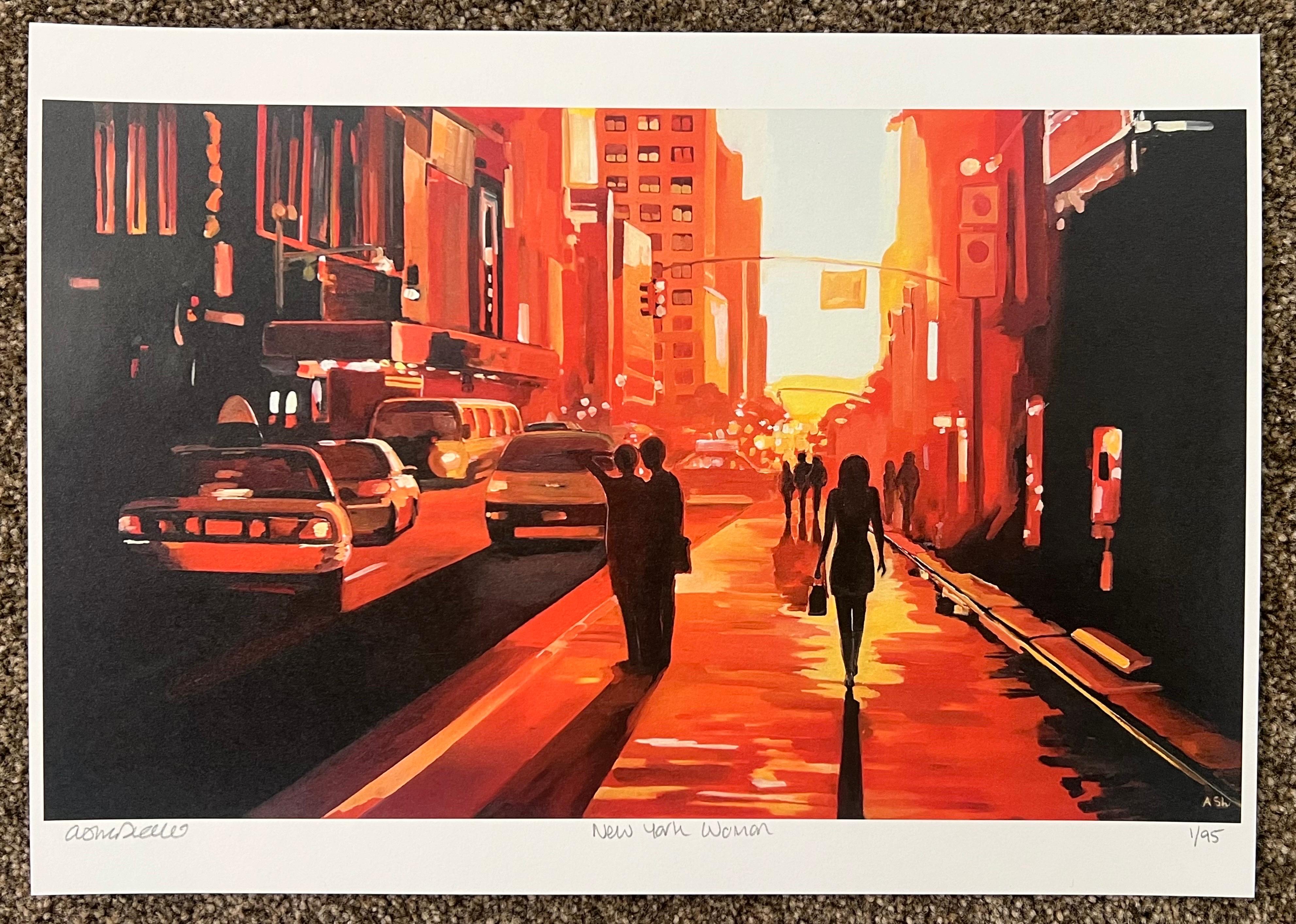 New York Sunshine Figurative Cityscape Limited Edition Print by British Artist For Sale 5