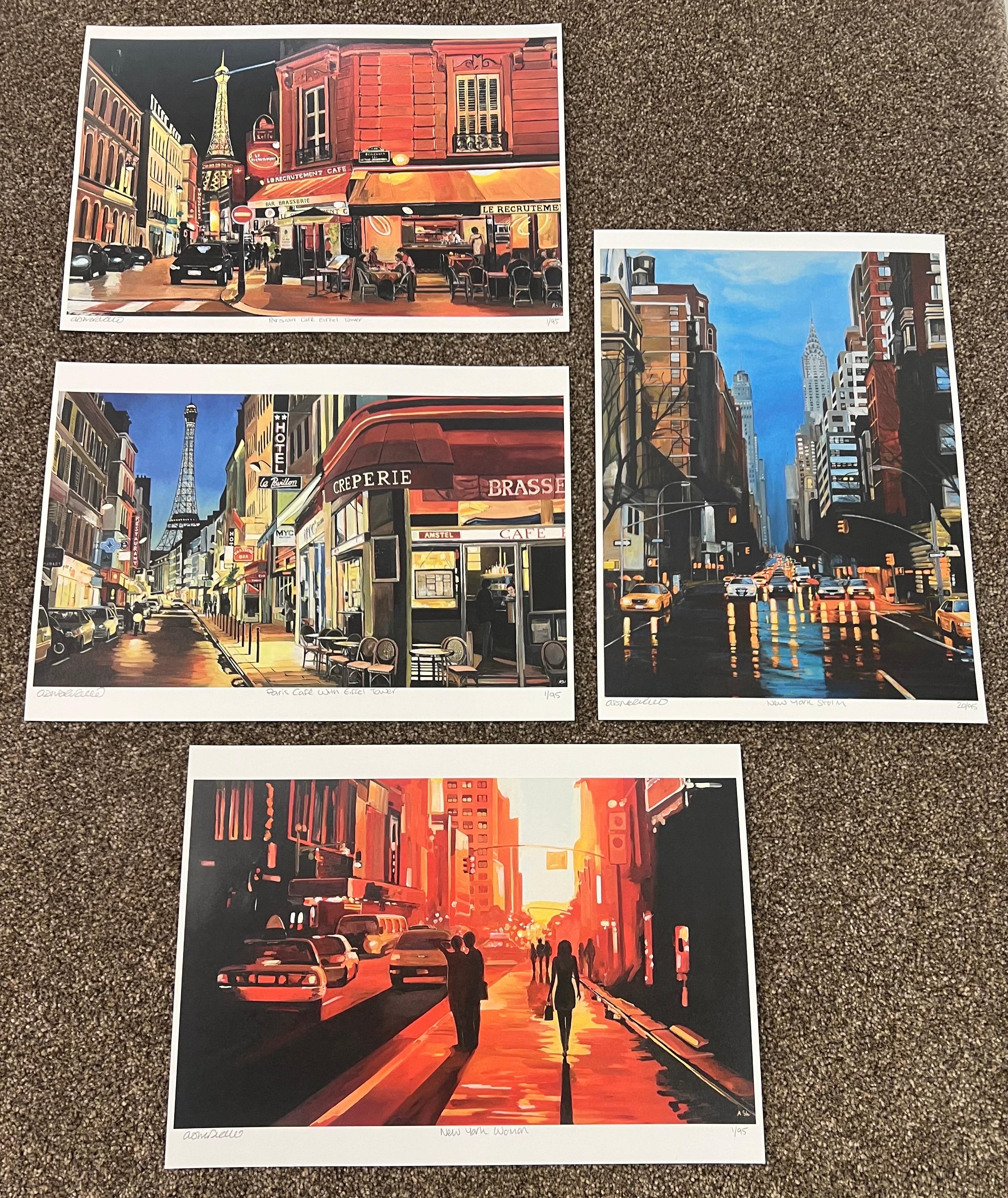 New York Sunshine Figurative Cityscape Limited Edition Print by British Artist For Sale 8