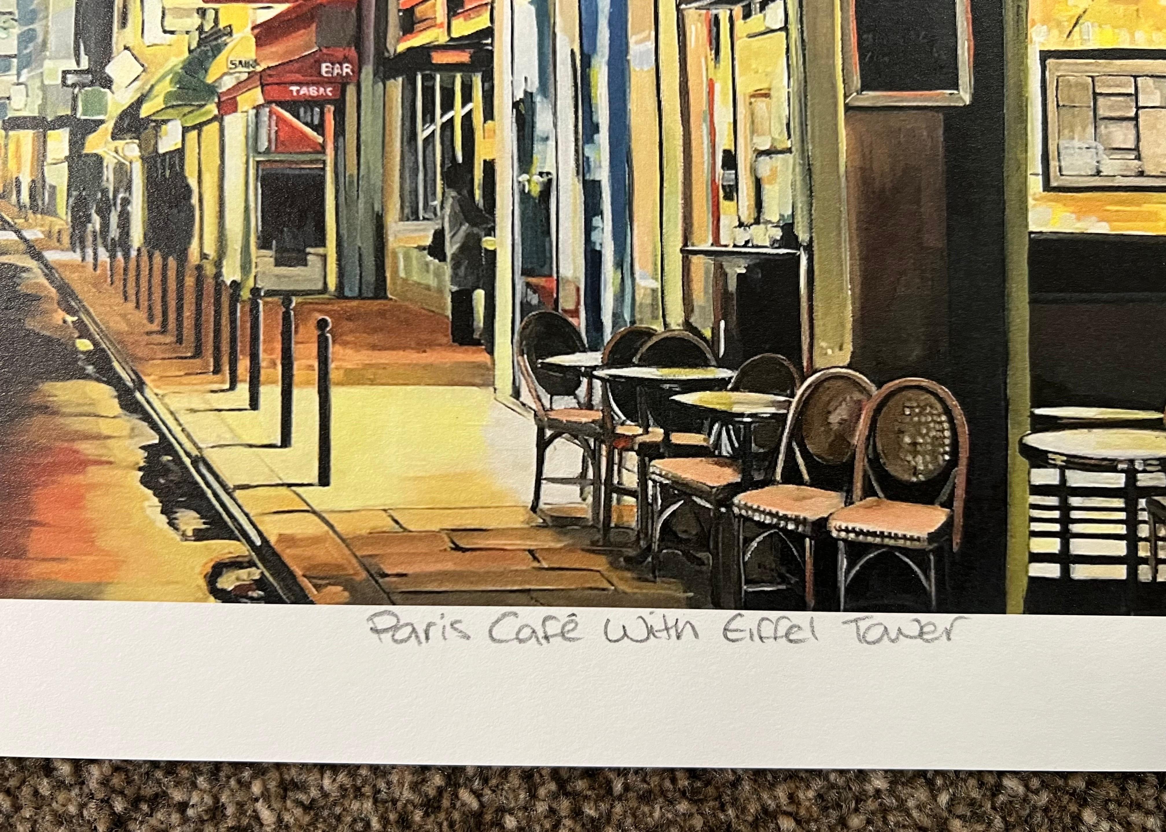 Paris Café with Eiffel Tower France Limited Edition Print by British Artist For Sale 5