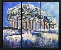 Trees d'hiver du Yorkshire Dales, paysage abstrait peint à l'huile par un artiste britannique