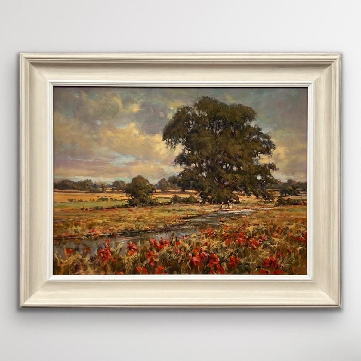 Impressionistisches englisches Fluss-Landschaftsgemälde mit Blumen und Figuren, Vintage – Painting von David Hyde