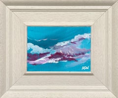 Miniature Abstract Painting Turquoise Background by Contemporary British Artist