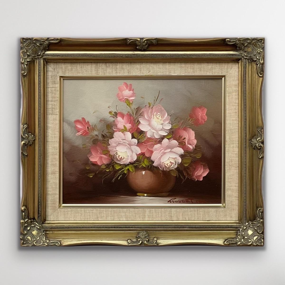 Still Life of a Vase of Pink Red & White Roses by 20th Century American Artist - Painting by Robert Cox