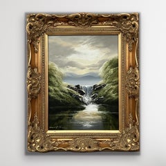 Whispers of the Falls - River Lake Waterfall with Lush Trees by British Artist