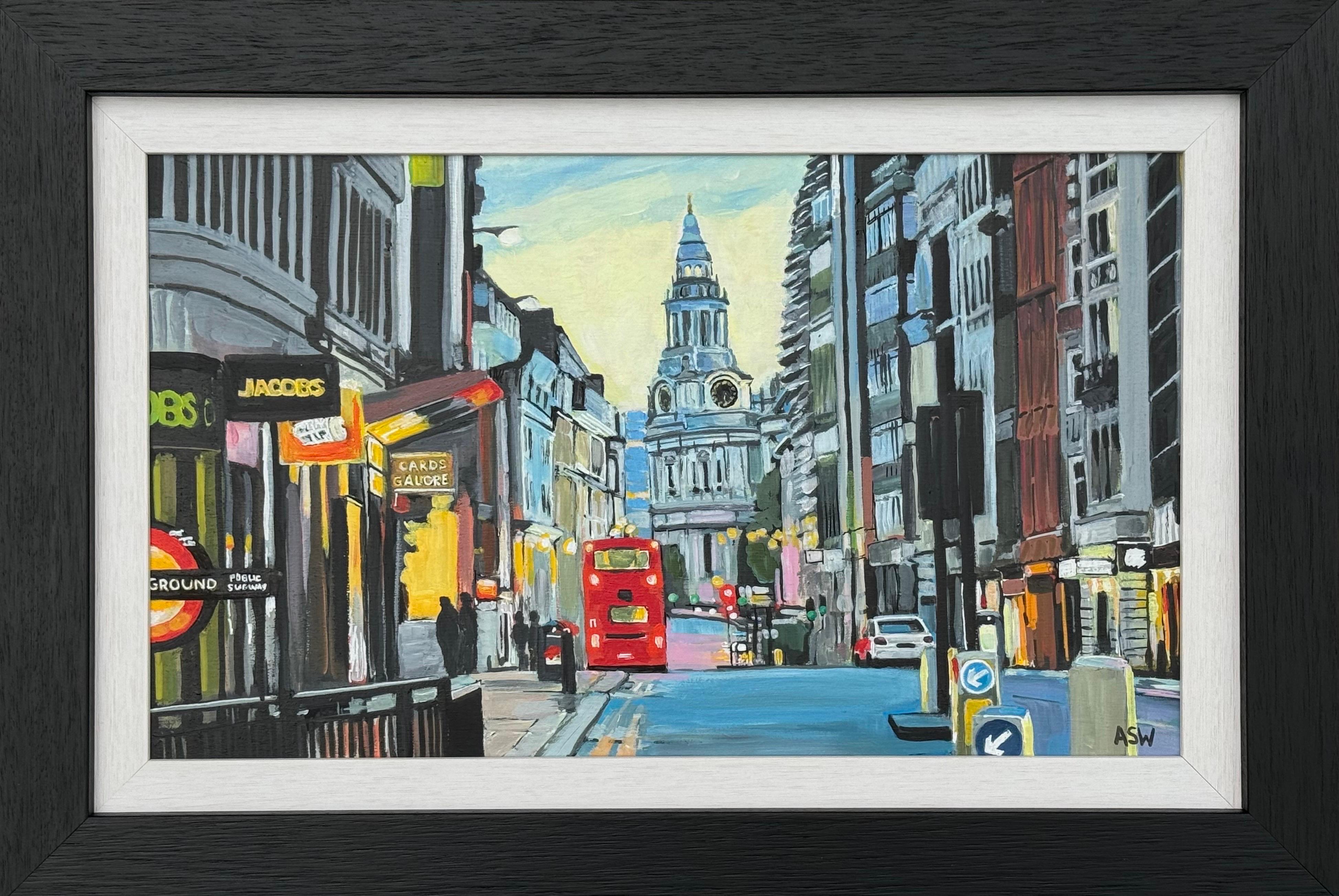Reloj de la Catedral de San Pablo de Londres por un paisajista urbano contemporáneo - Painting de Angela Wakefield