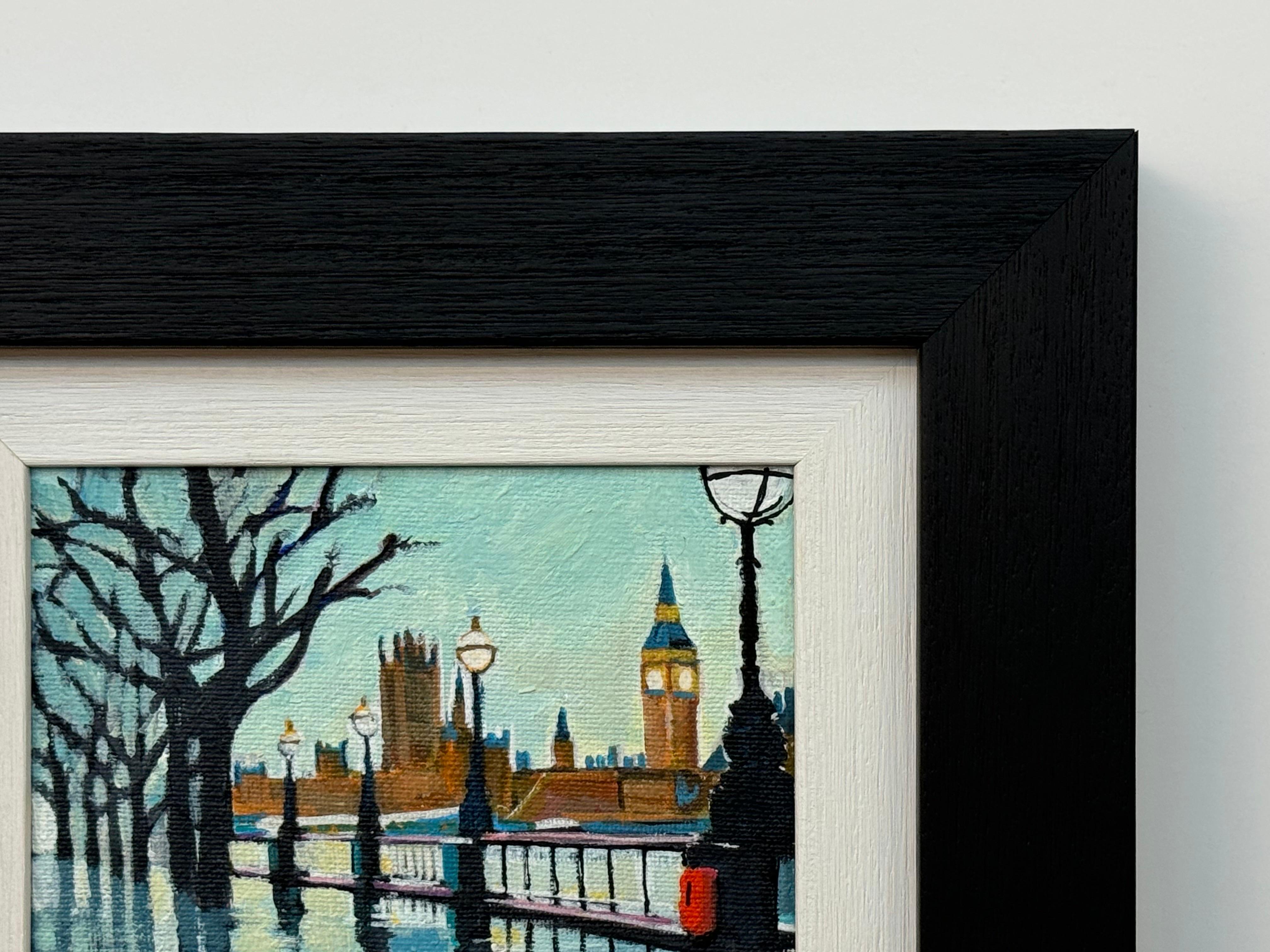 Miniatur-Gemälde von Victoria Embankment London & Houses of Parliament im Regen im Angebot 3
