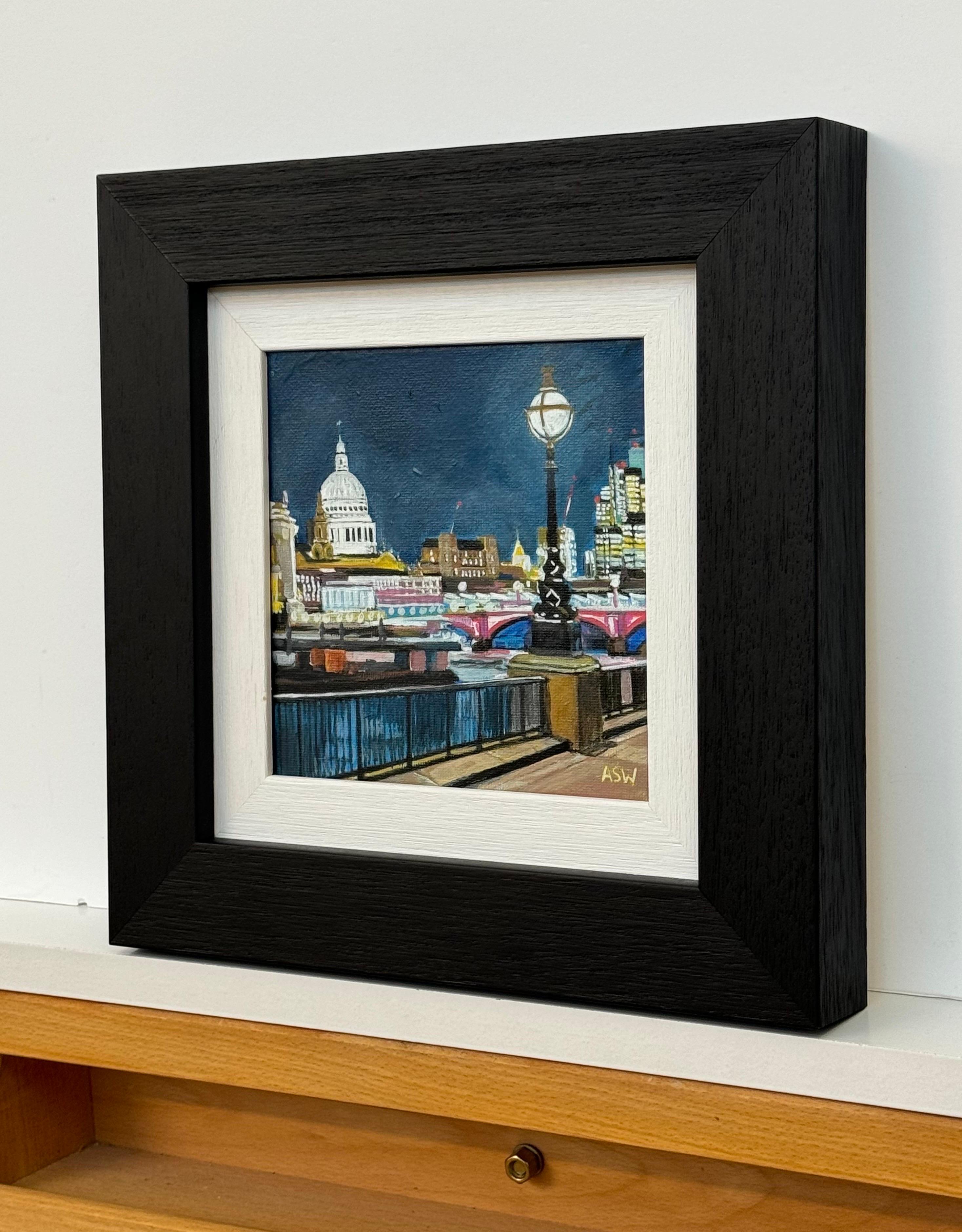 Miniature Painting of Victoria Embankment London & St Pauls Cathedral at Night For Sale 1