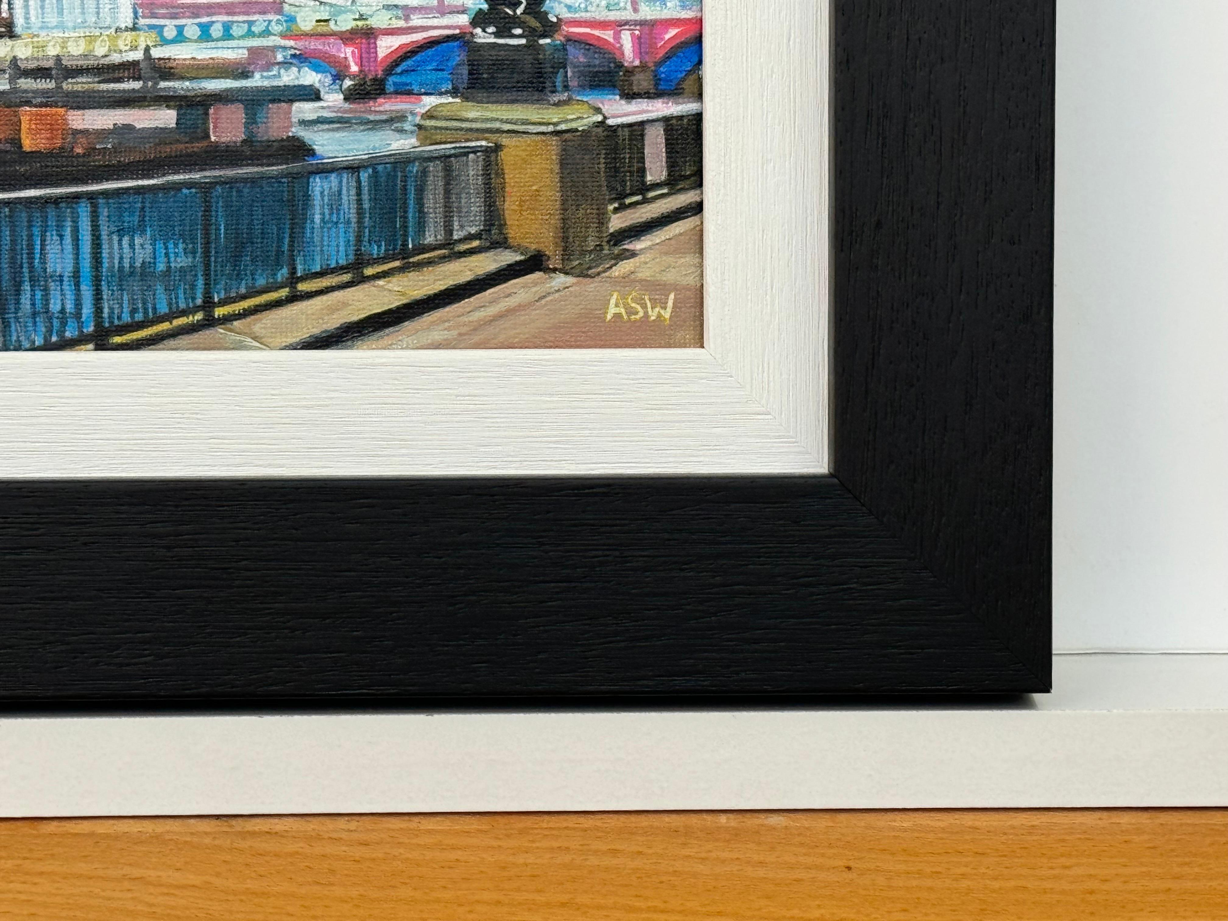 Miniature Painting of Victoria Embankment London & St Pauls Cathedral at Night For Sale 2