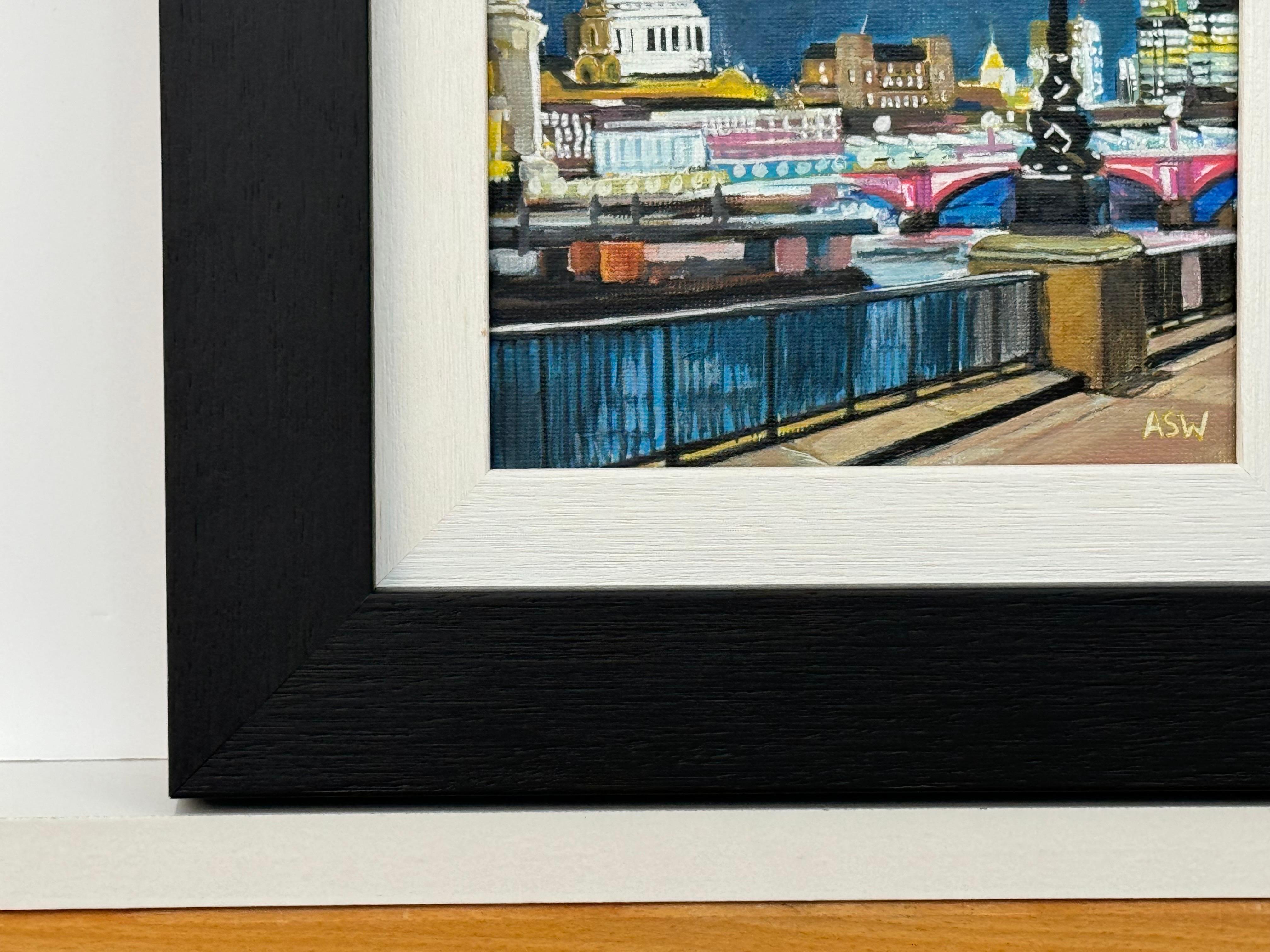 Miniature Painting of Victoria Embankment London & St Pauls Cathedral at Night For Sale 3