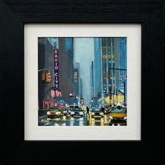 Miniature Painting of Radio City New York with Night Traffic by British Artist