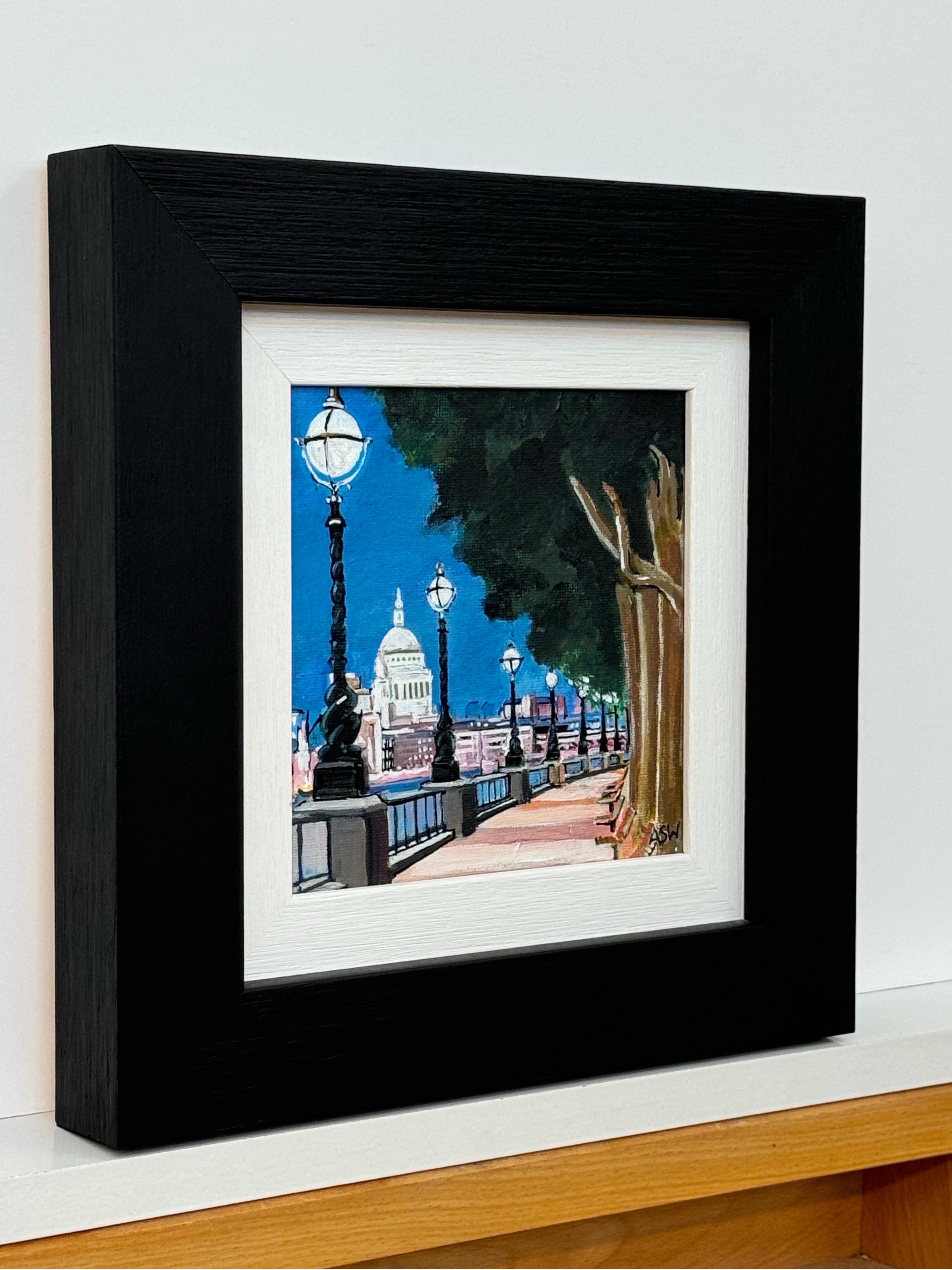 Miniatura di Victoria Embankment Londra e Cattedrale di St Paul di notte 2 - Painting di Angela Wakefield