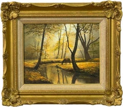 Horse next to River in the Woods of the English Countryside par l'artiste britannique
