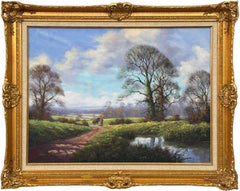 Shire Horse & Man by Woodland River in the English Countryside by British Artist