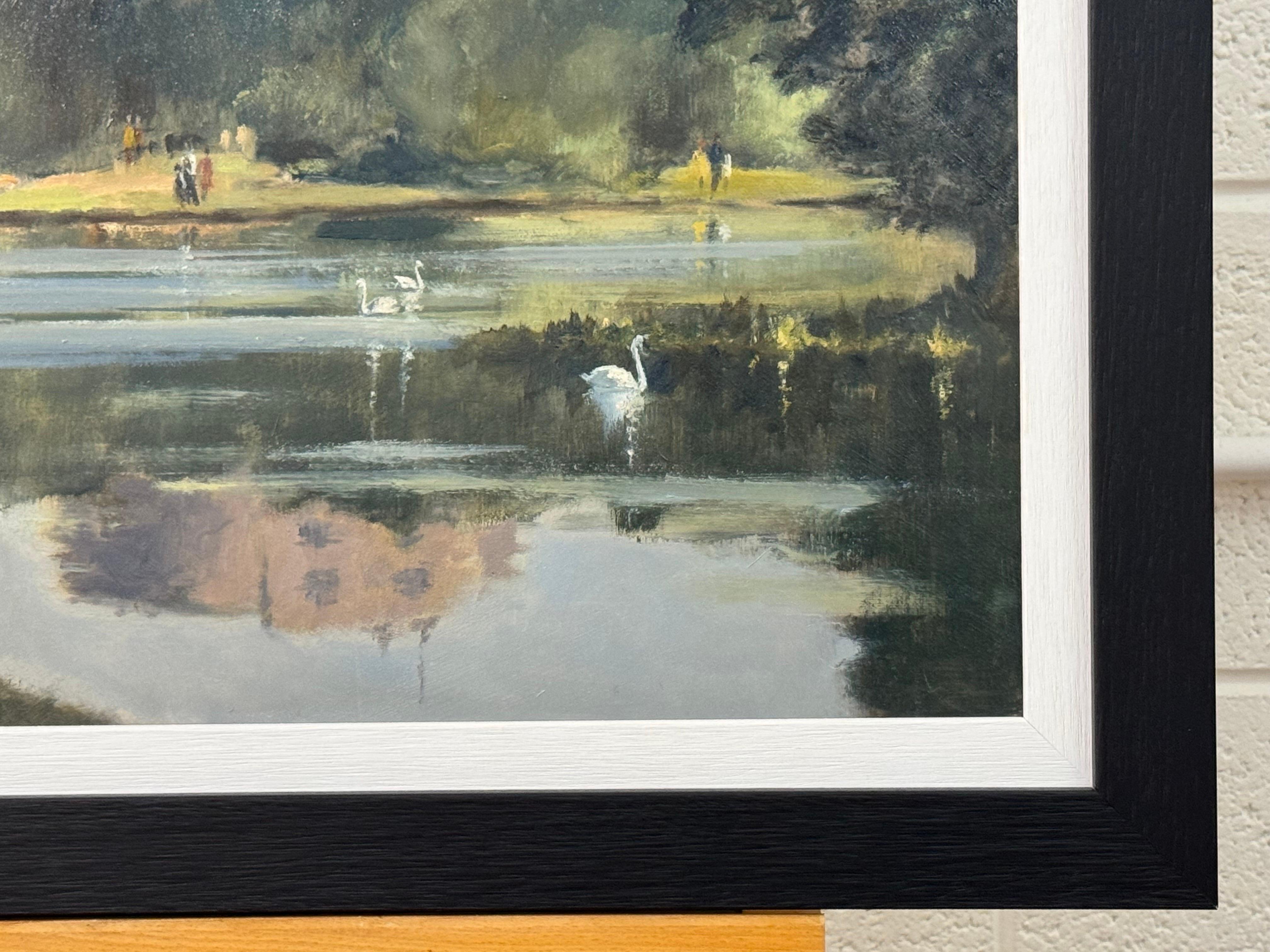 Pittura a olio d'epoca del Castello di Windsor con cigni nel lago, realizzata da un artista britannico in vendita 8