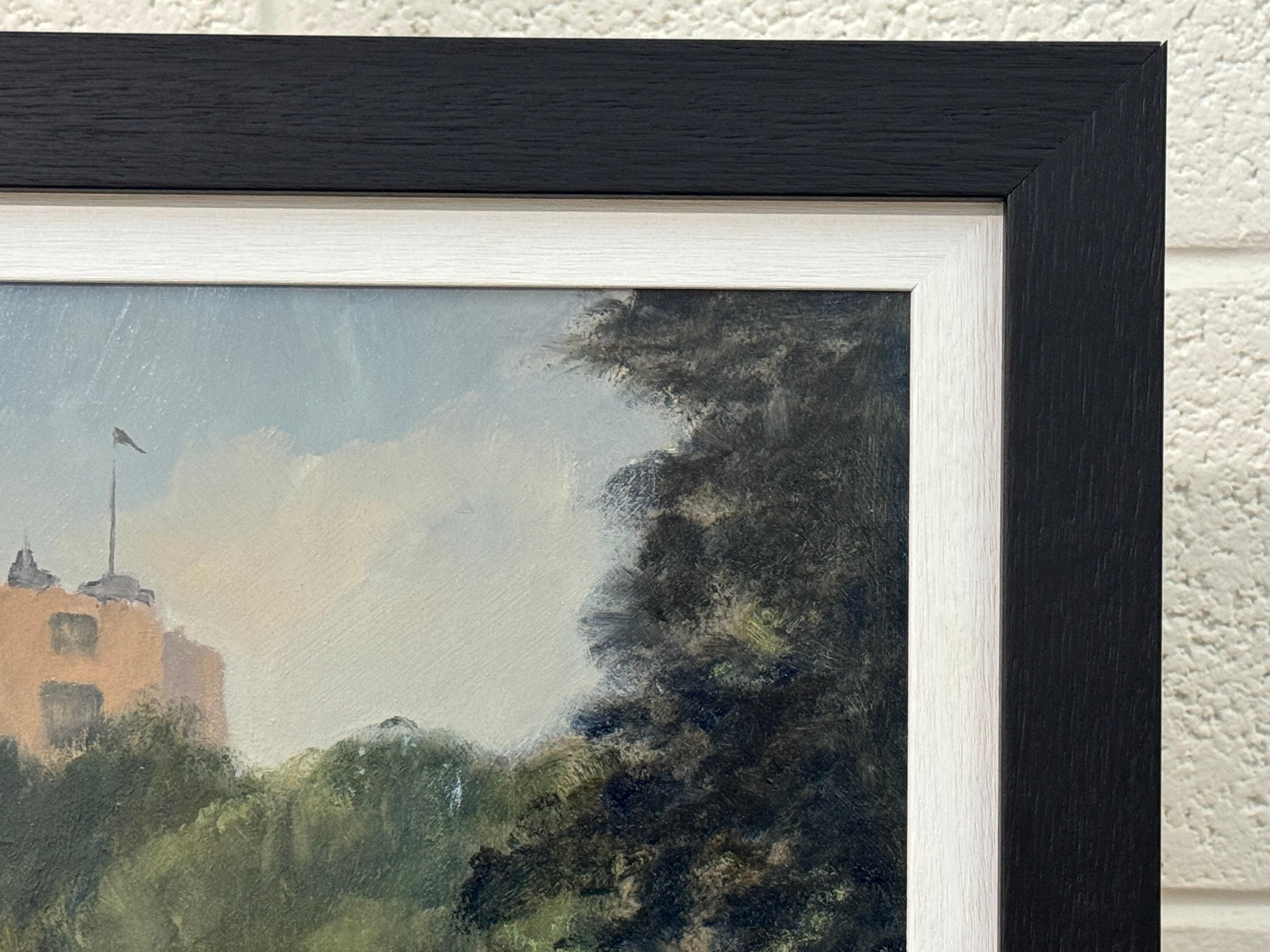 Pittura a olio d'epoca del Castello di Windsor con cigni nel lago, realizzata da un artista britannico in vendita 12