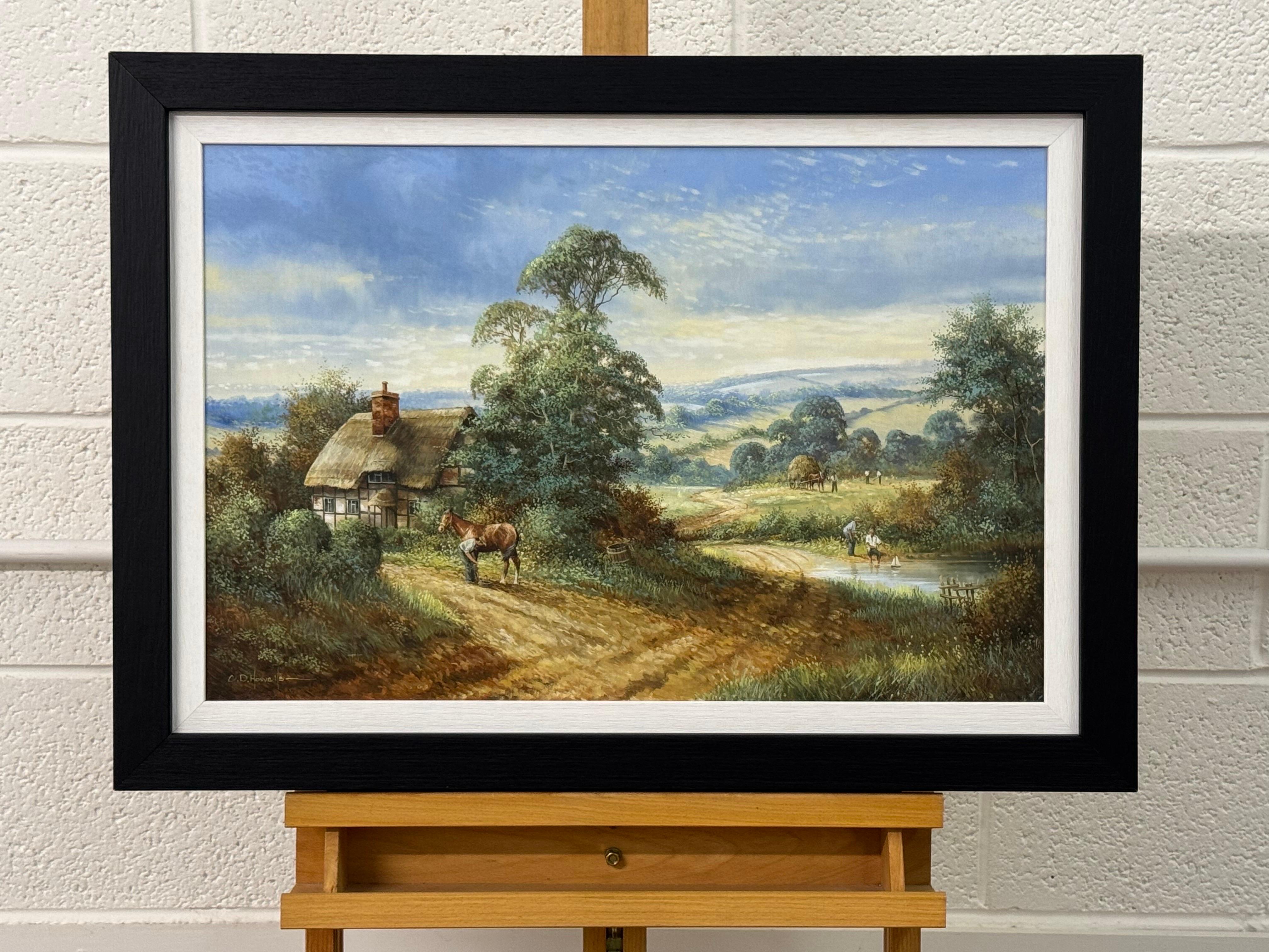 Bauernhofssszene mit Pferden, Bauernhofarbeitern und Holzfällern in englischer Landschaft im Angebot 10