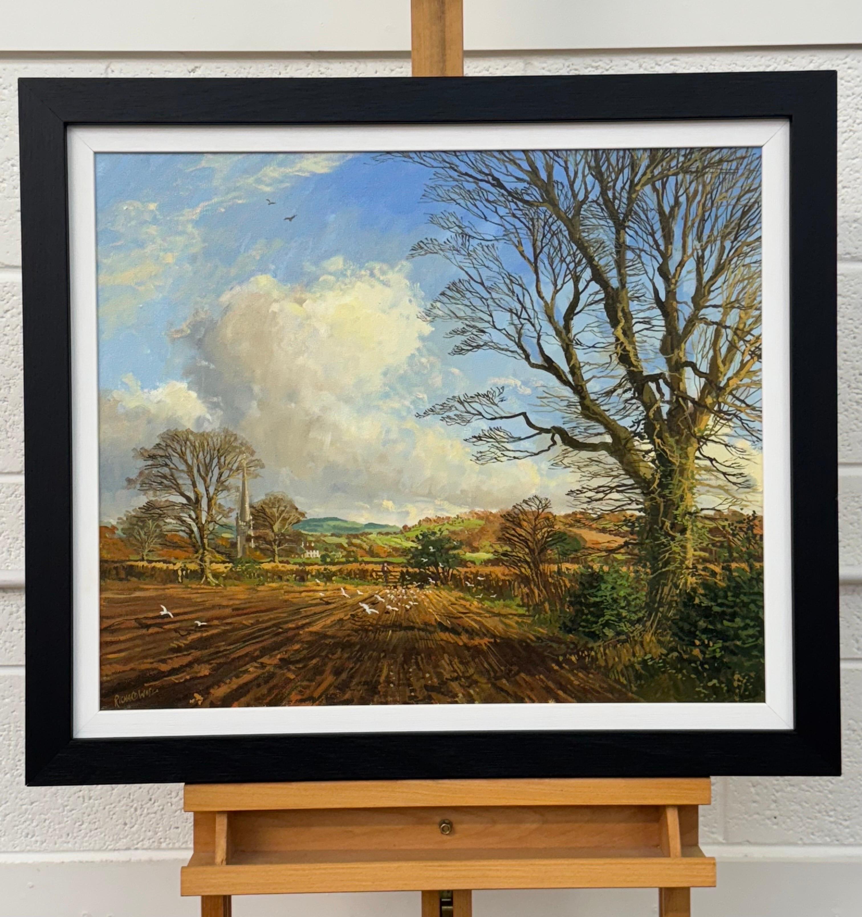 Paisaje invernal con gaviotas en campos arados de la campiña inglesa - Painting Escuela inglesa de Richard Wood