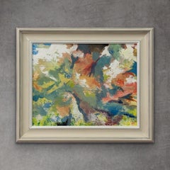 Abstract Expressionist Painting using Teals, Blues & Oranges by British Artist