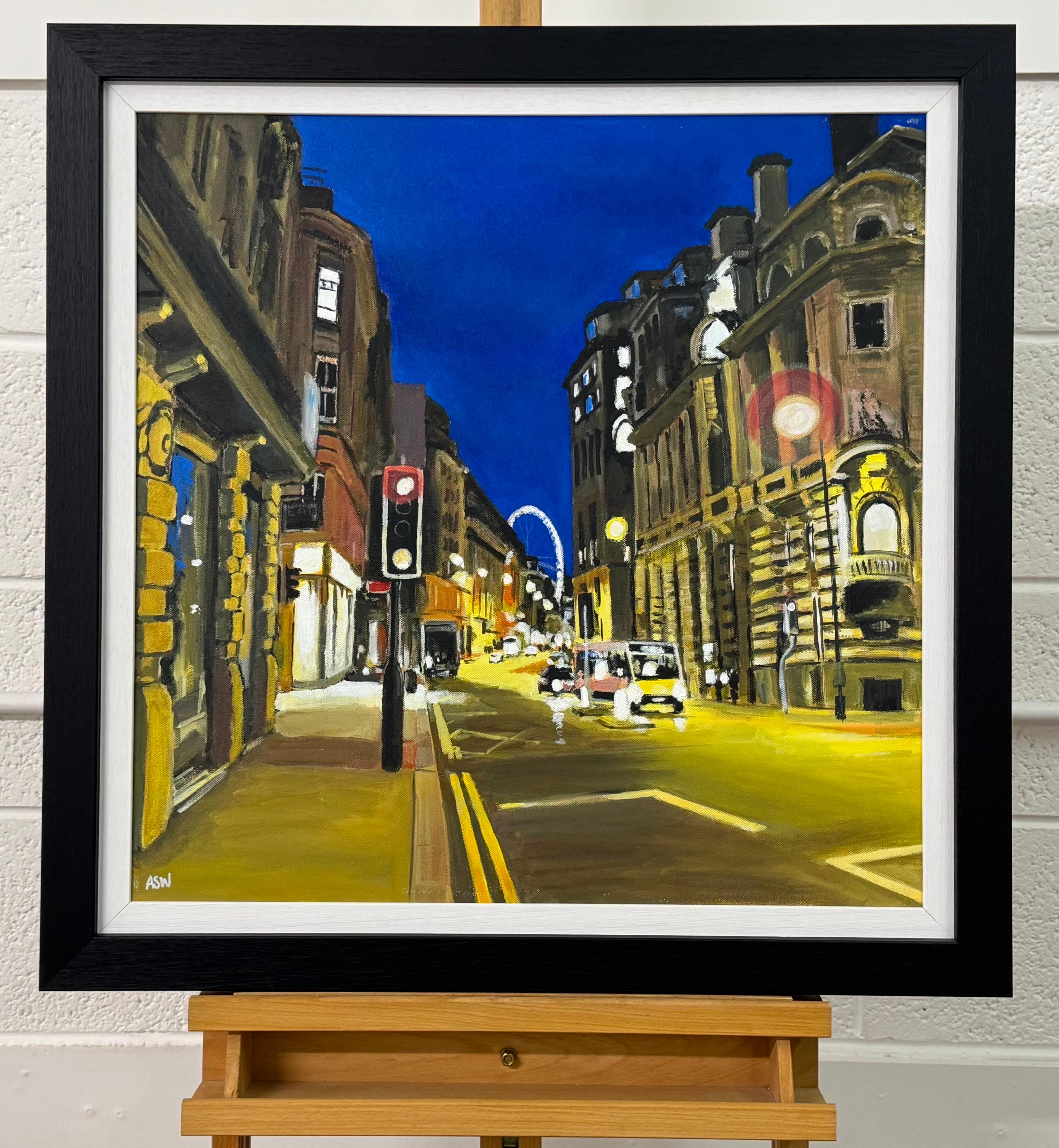 Deansgate Manchester City Urban Night Scene von Contemporary Britain Artist (Zeitgenössisch), Painting, von Angela Wakefield