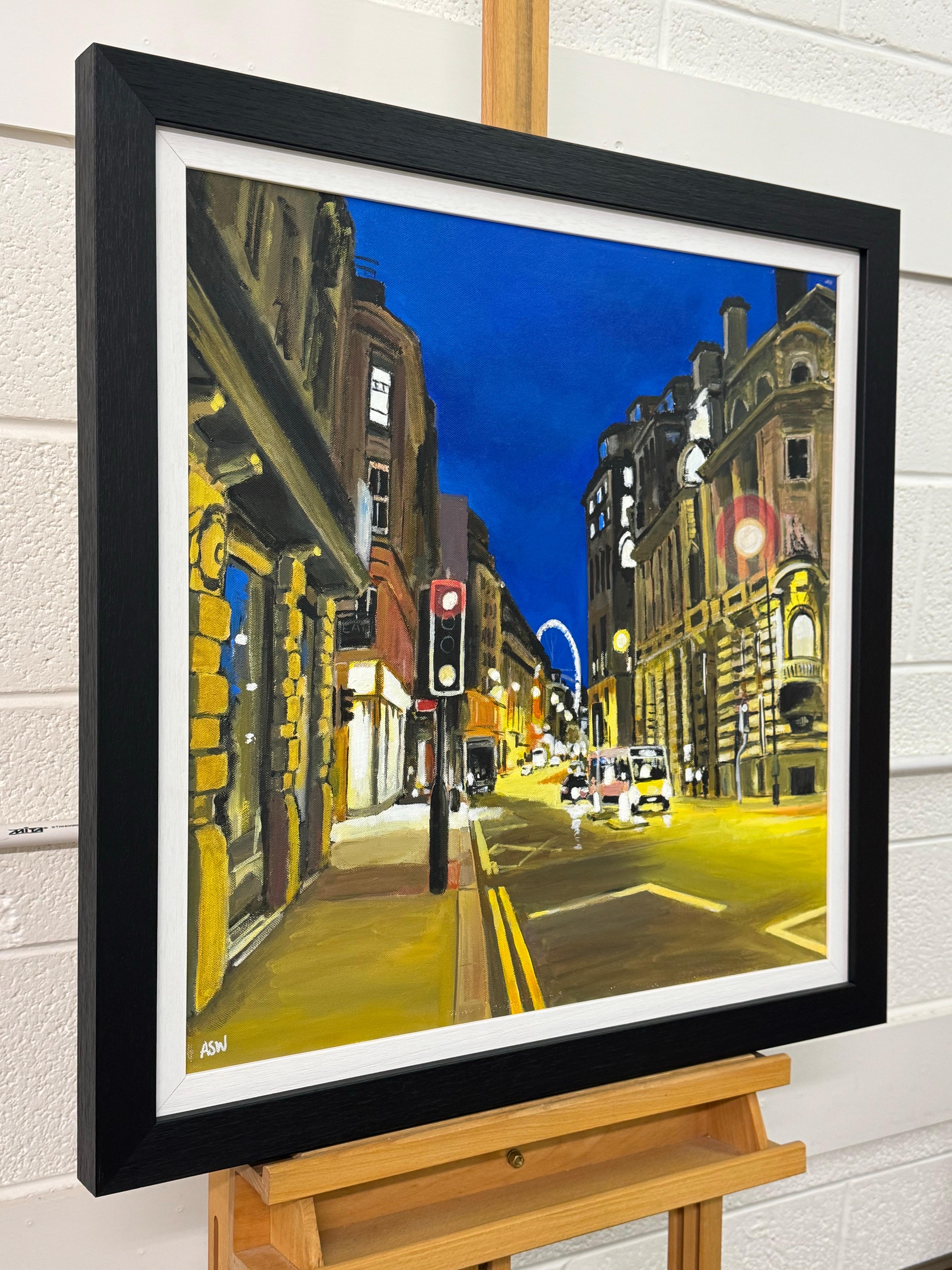 Deansgate Manchester City Urban Night Scene von Contemporary Britain Artist – Painting von Angela Wakefield