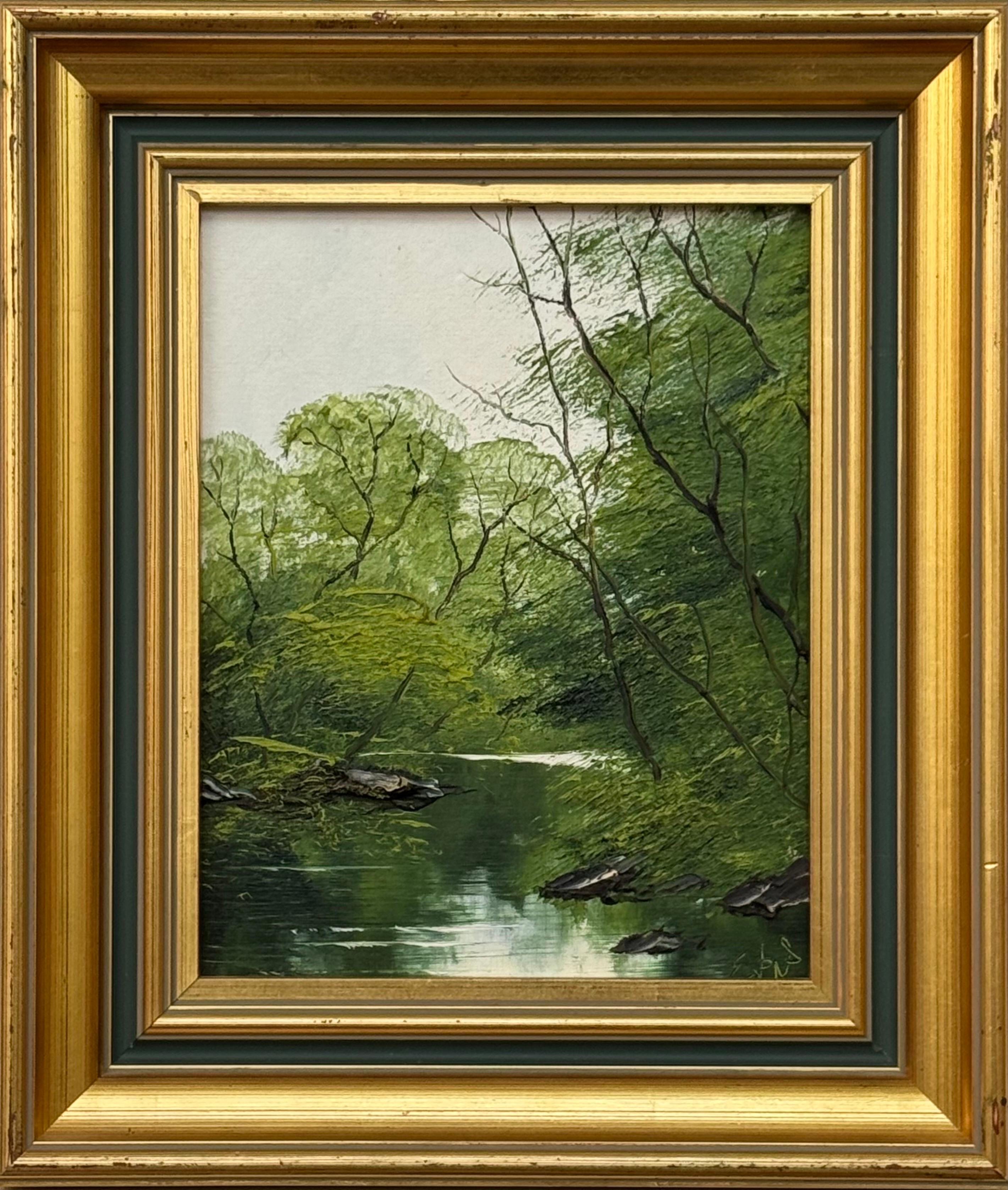 Pintura al óleo Impasto de Escena de Árbol Fluvial Artista Británico de Posguerra y Contemporáneo en venta 2