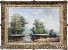 Vintage Painting of Children Fishing at River Summer in the English Countryside