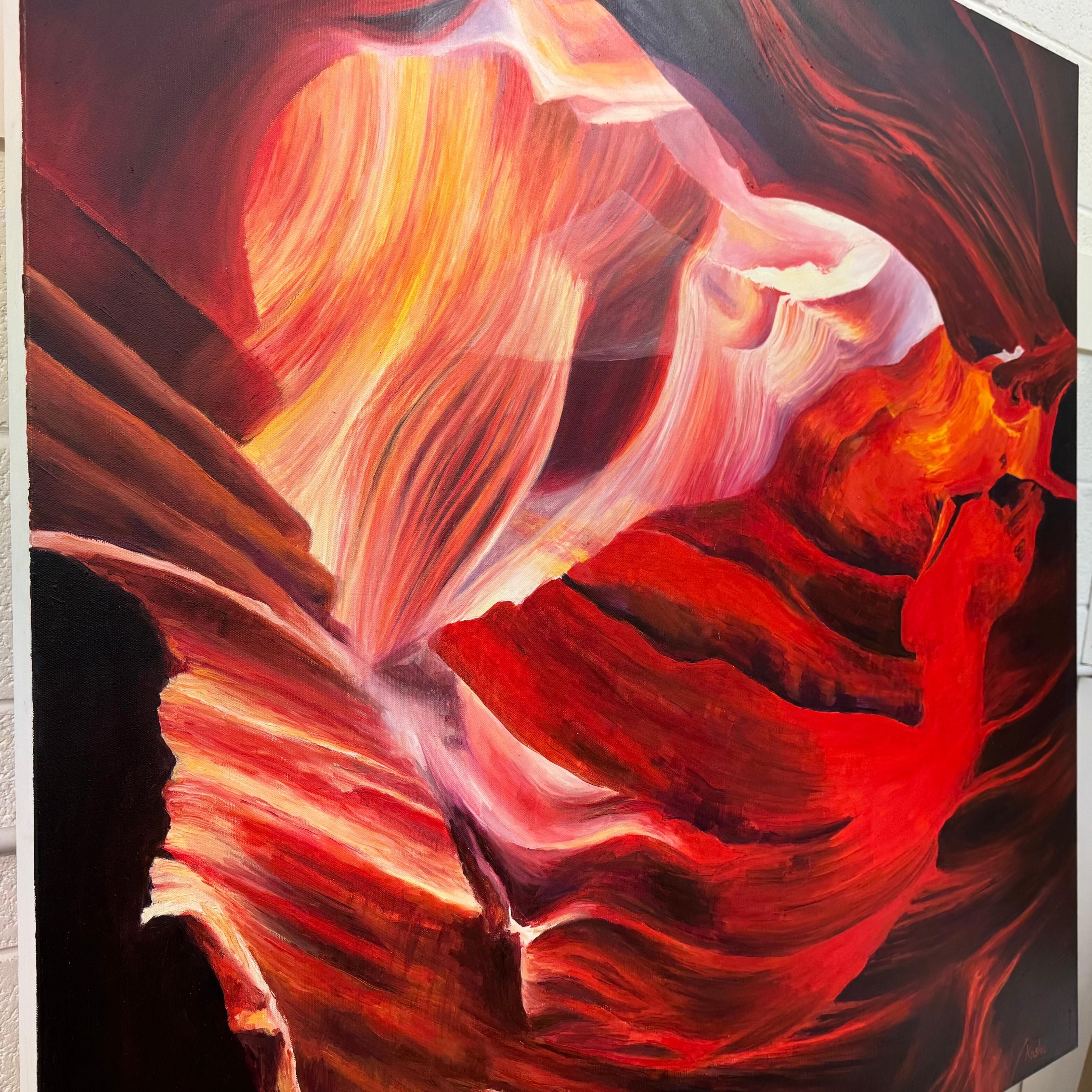 Quadro quadrato molto grande, rosso e nero, dell'interno dell'Antelope Canyon in Arizona USA in vendita 2