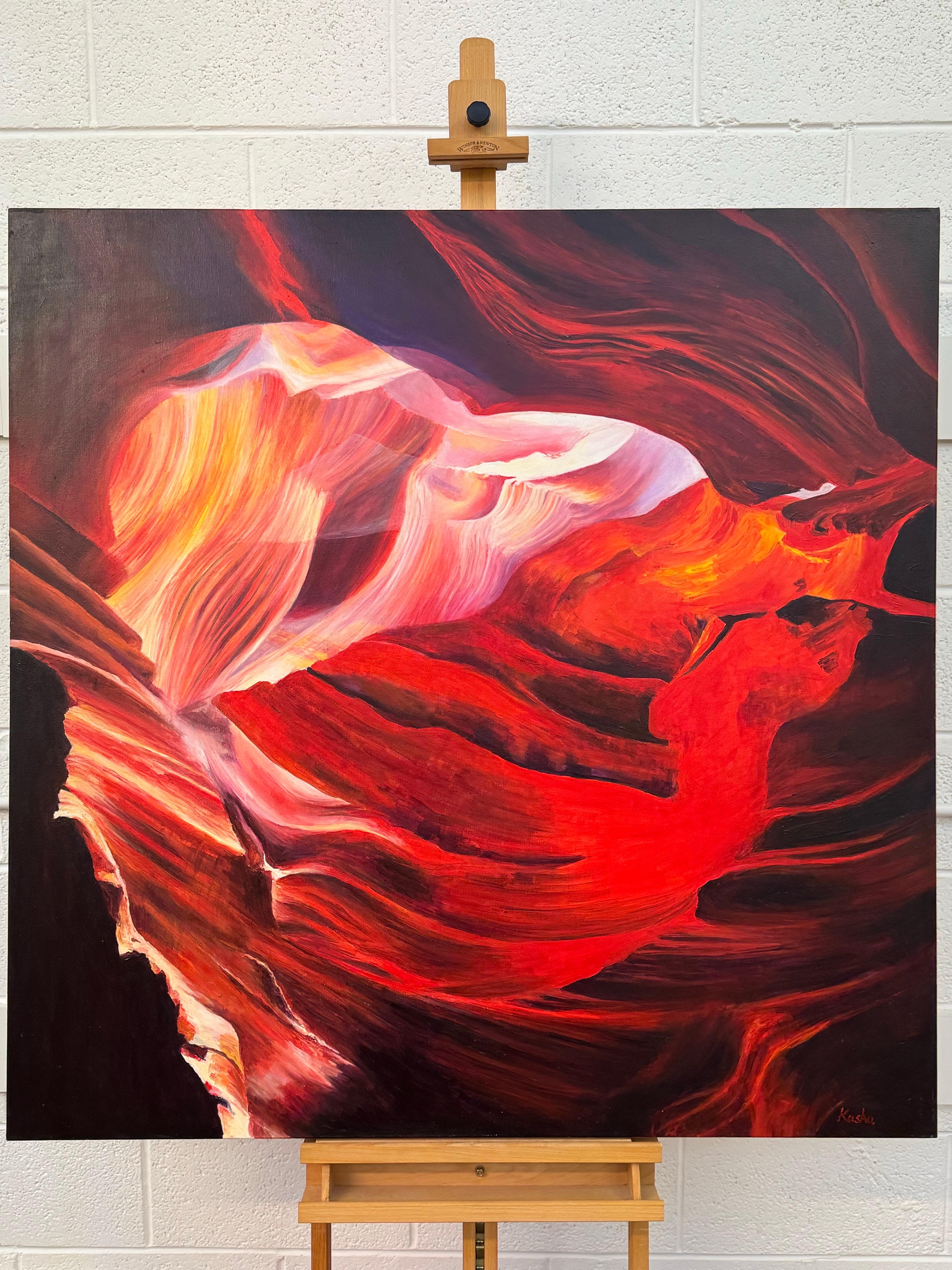 Quadro quadrato molto grande, rosso e nero, dell'interno dell'Antelope Canyon in Arizona USA in vendita 1