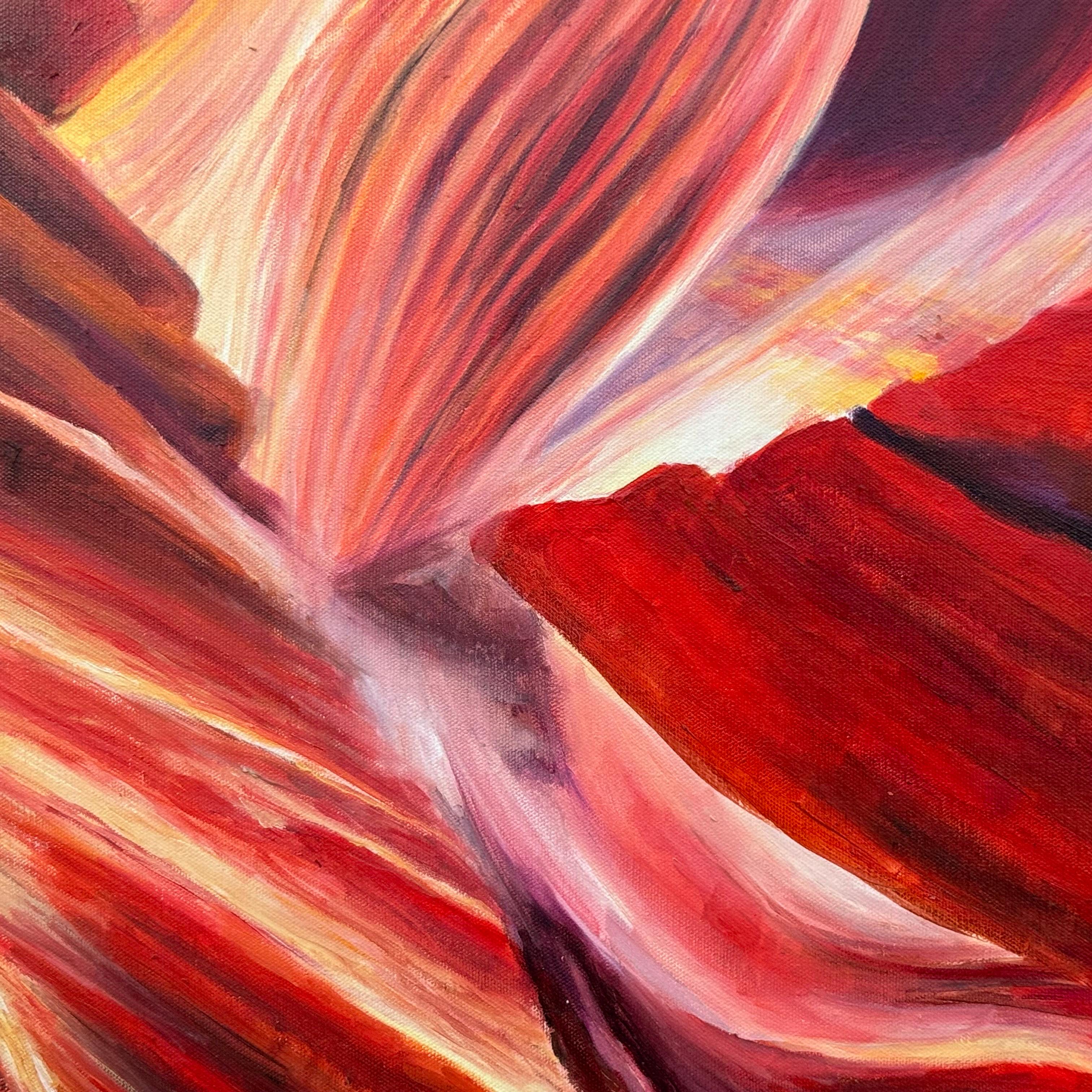 Quadro quadrato molto grande, rosso e nero, dell'interno dell'Antelope Canyon in Arizona USA in vendita 3