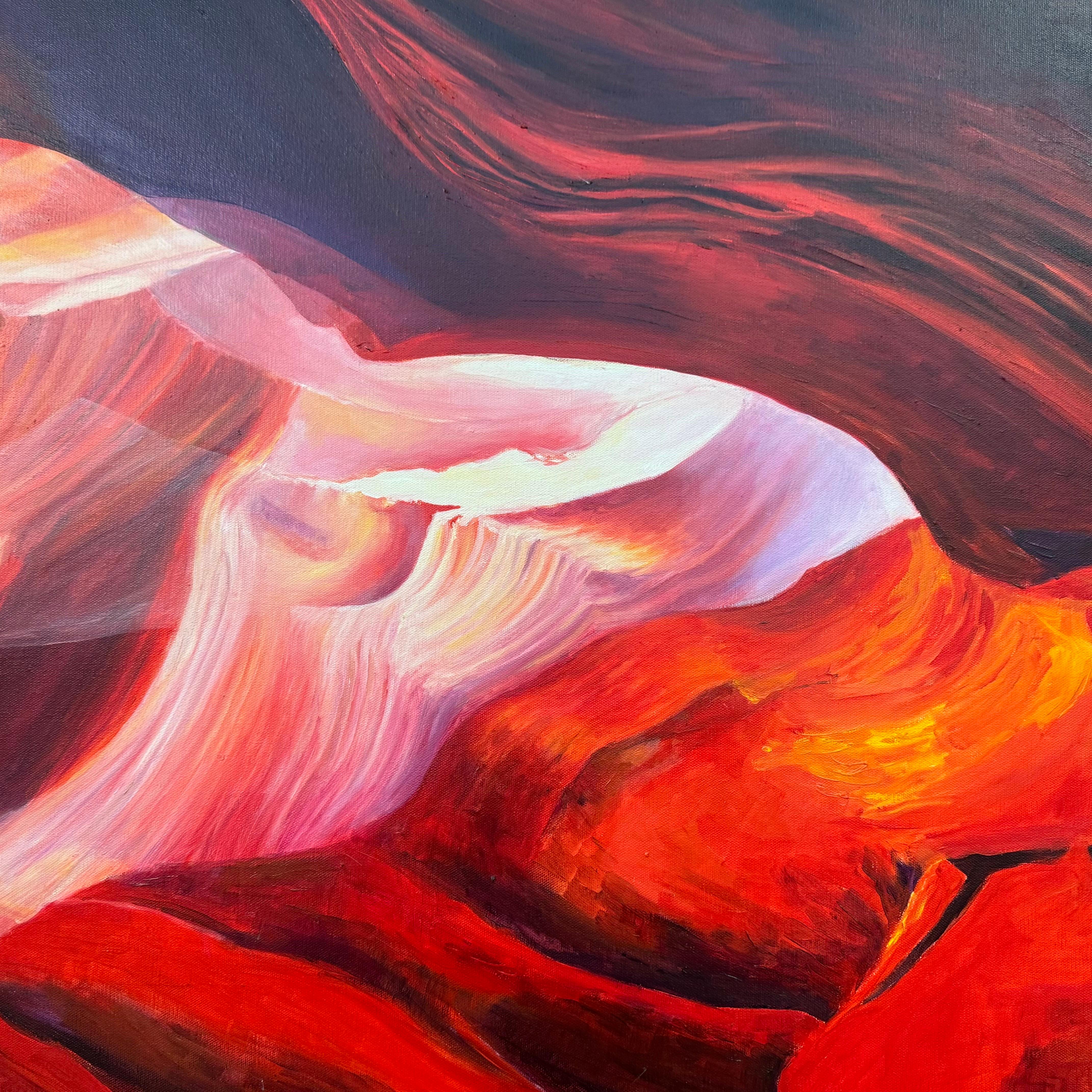 Quadro quadrato molto grande, rosso e nero, dell'interno dell'Antelope Canyon in Arizona USA in vendita 5