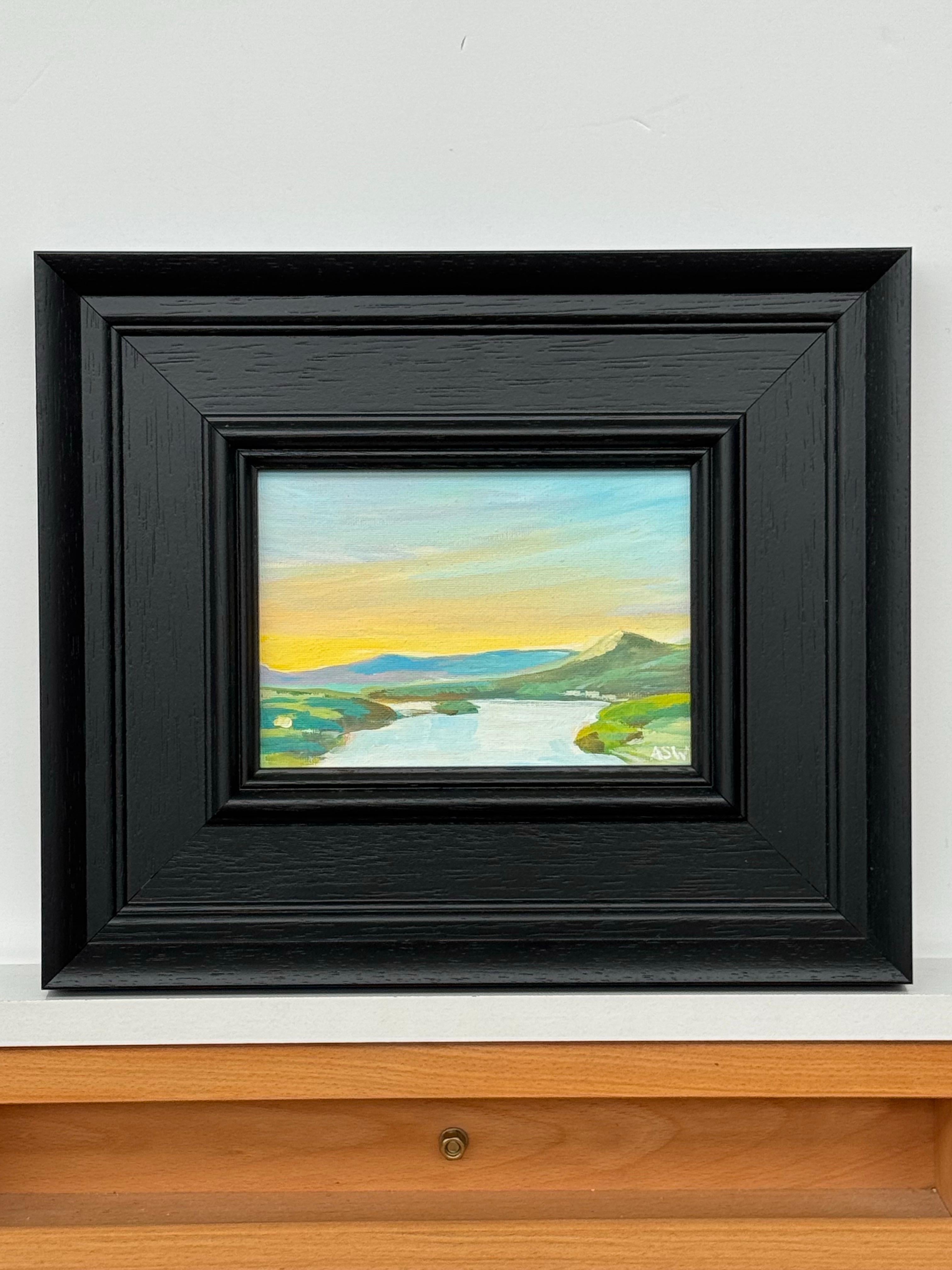 Estudio de pintura en miniatura del río Hudson, estado de Nueva York, EE.UU., por un artista británico - Painting Contemporáneo de Angela Wakefield