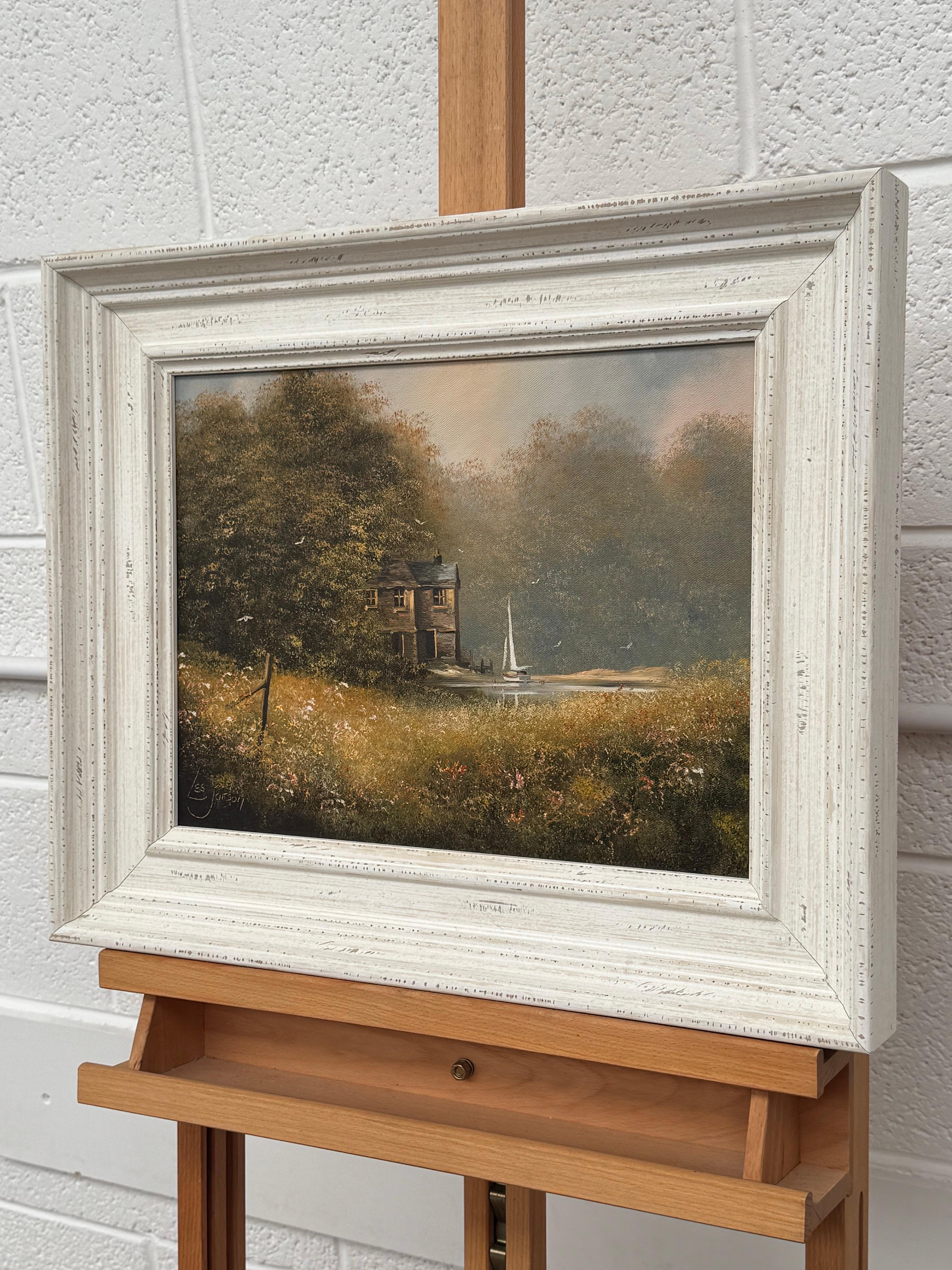 Serene Countryside Landscape with Sailboat & Wild Flowers in English Countryside For Sale 2