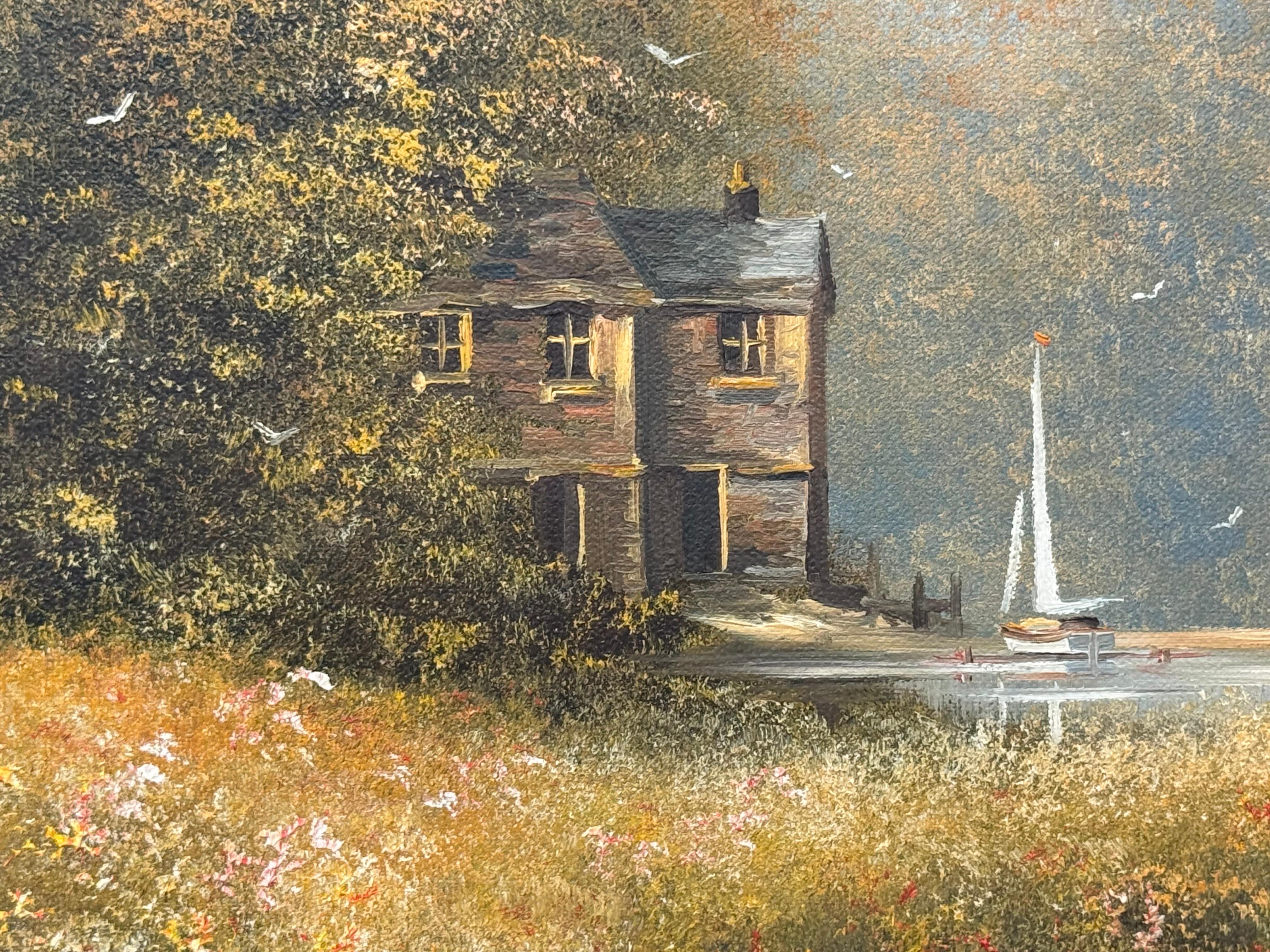 Serene Countryside Landscape with Sailboat & Wild Flowers in English Countryside For Sale 6