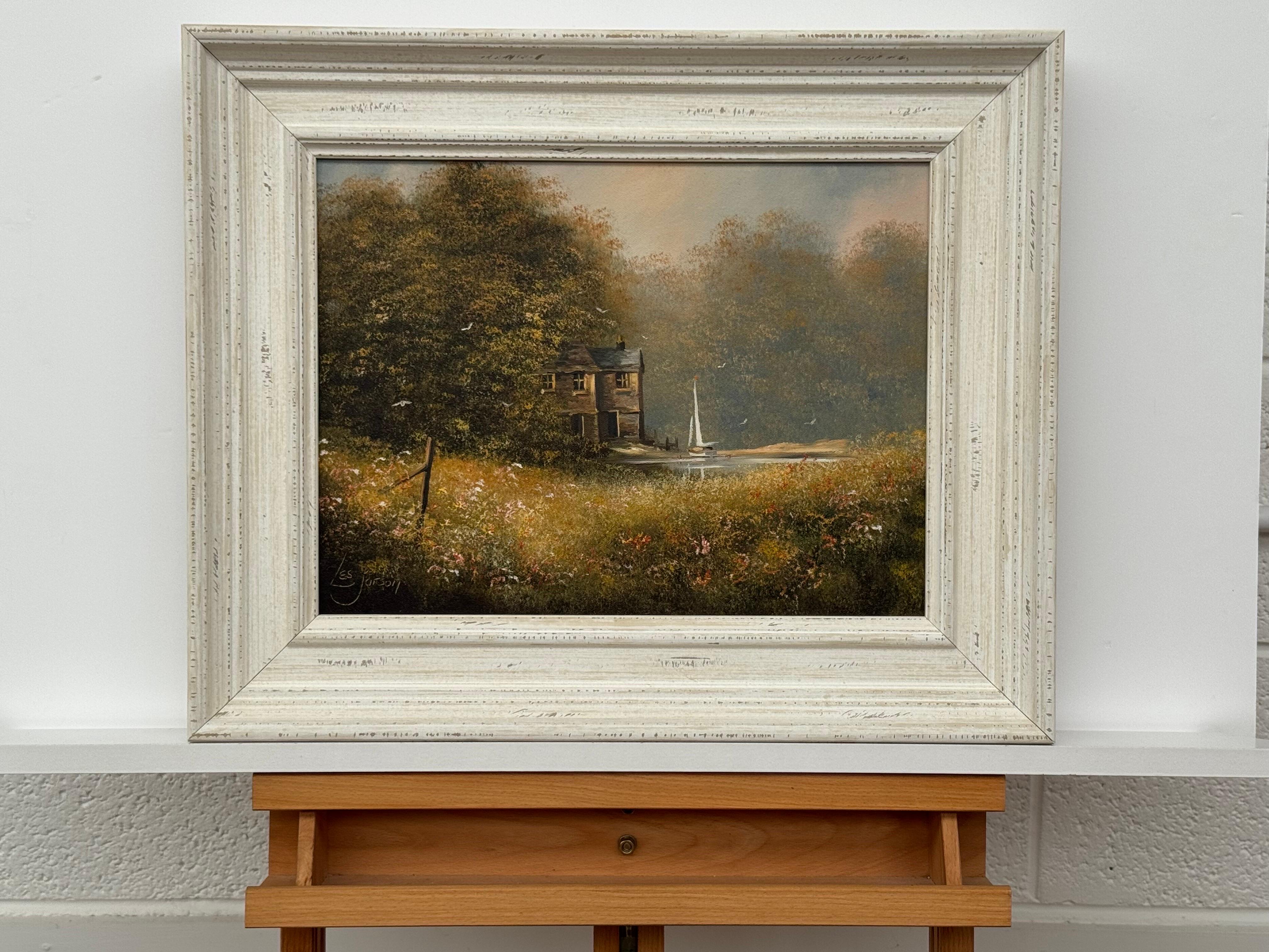 Serene Countryside Landscape with Sailboat & Wild Flowers in English Countryside For Sale 9
